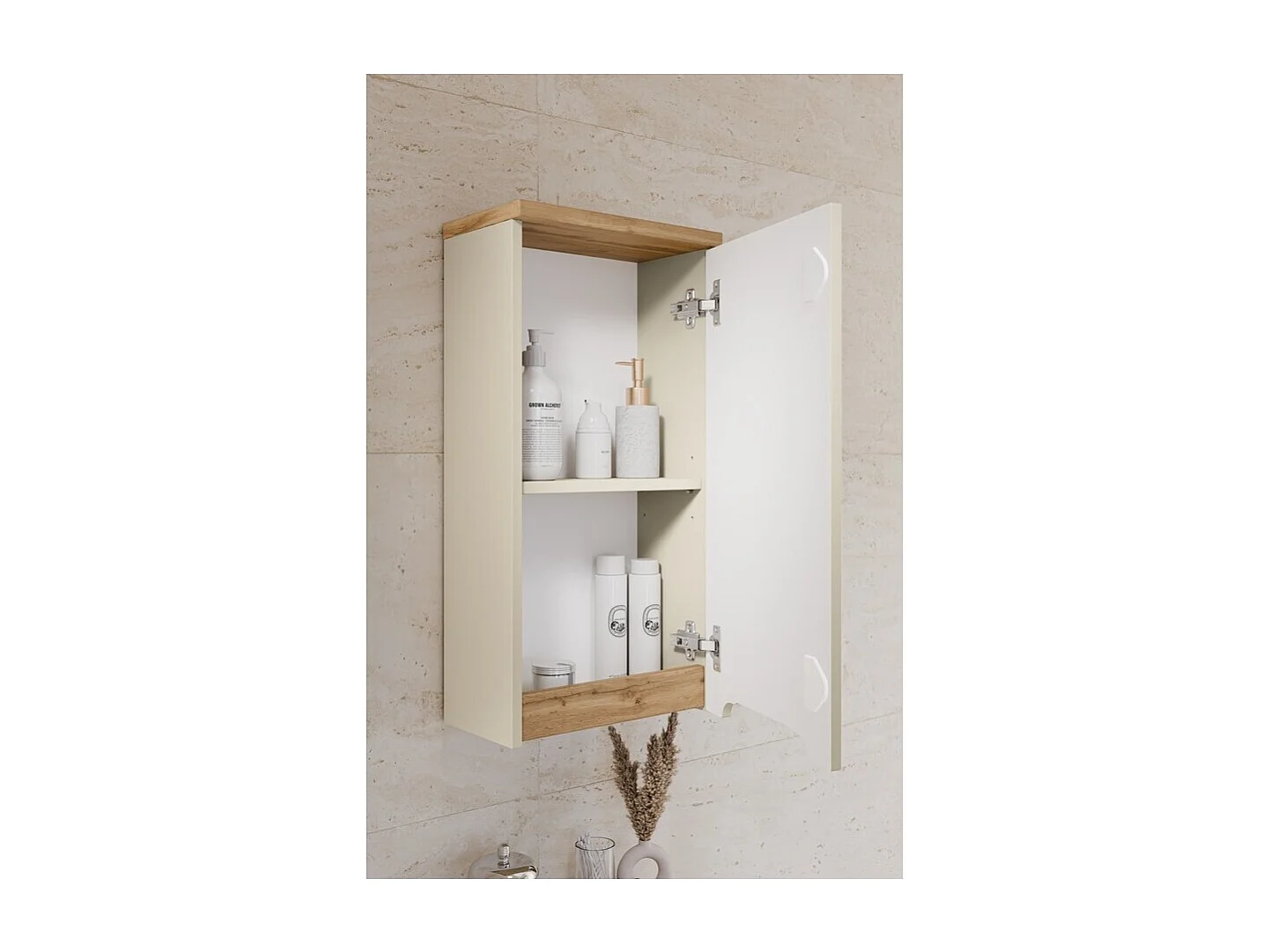 Ensemble ERMANO cachemire 130cm : meuble sous vasque + vasque encastrée + rangements suspendus et à poser + miroirs