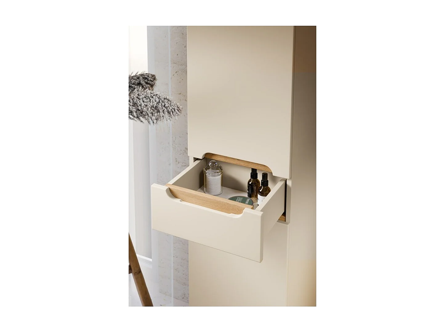 Colonne de salle de bain ERMANO - 2 portes et 1 tiroirs - coloris cachemire et chênne
