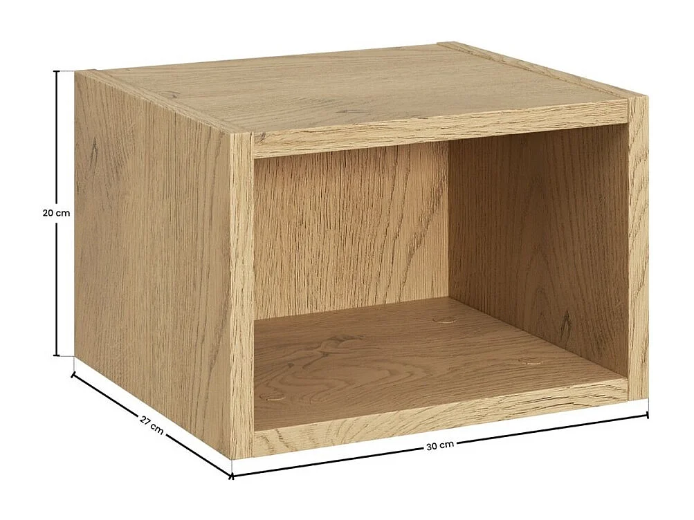 Colonne de rangement OSTER 30cm – meuble suspendu blanc mat 1 porte et niche visible aspect chêne clair