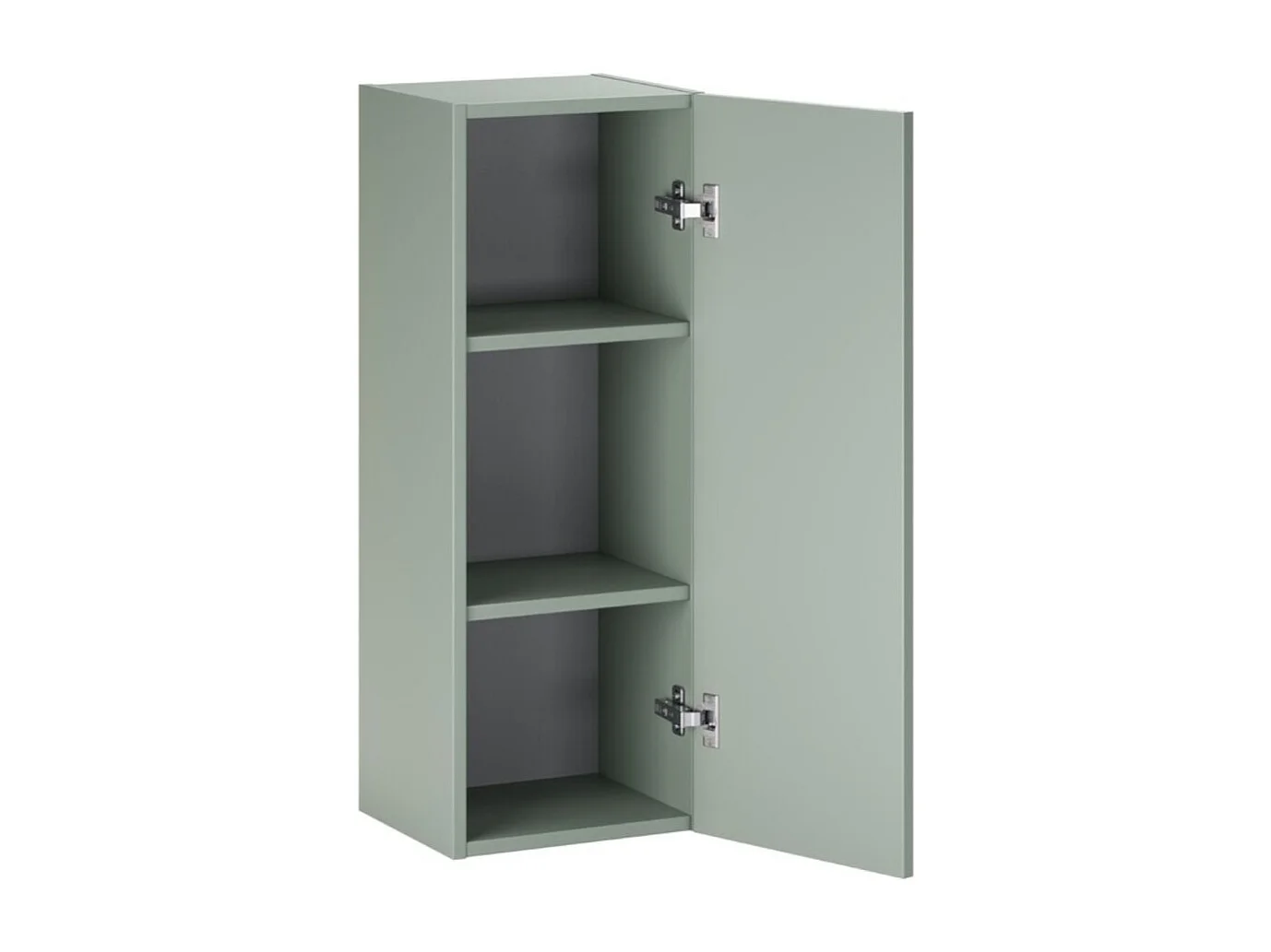 Meuble de rangement OSTER 50cm – meuble suspendu vert sauge 1 porte et 3 niches visibles aspect chêne clair