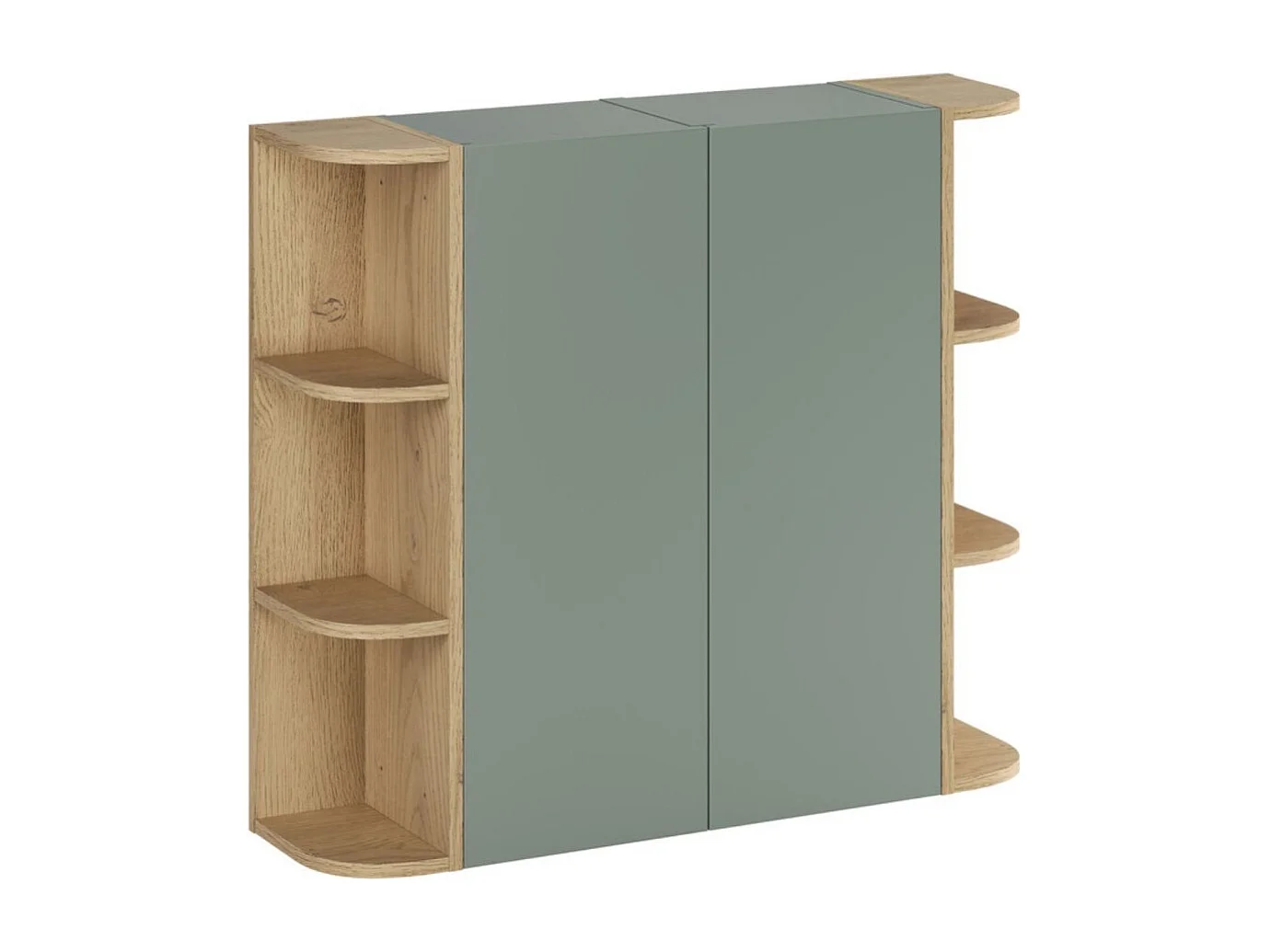 Meubles de rangement modulables OSTER 45cm – meubles suspendus vert sauge 1 porte et 6 niches arrondies aspect chêne clair