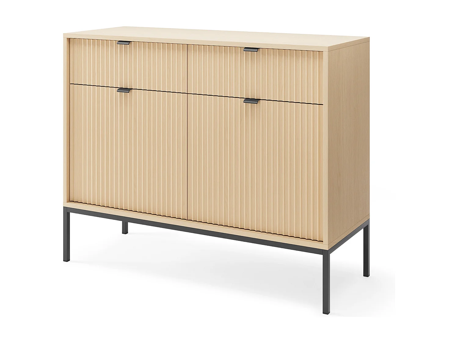 Commode : 2 Tiroirs, 2 Portes, chêne Vincenza, Noir, 104 x 83 x 39 cm, poignées Noires