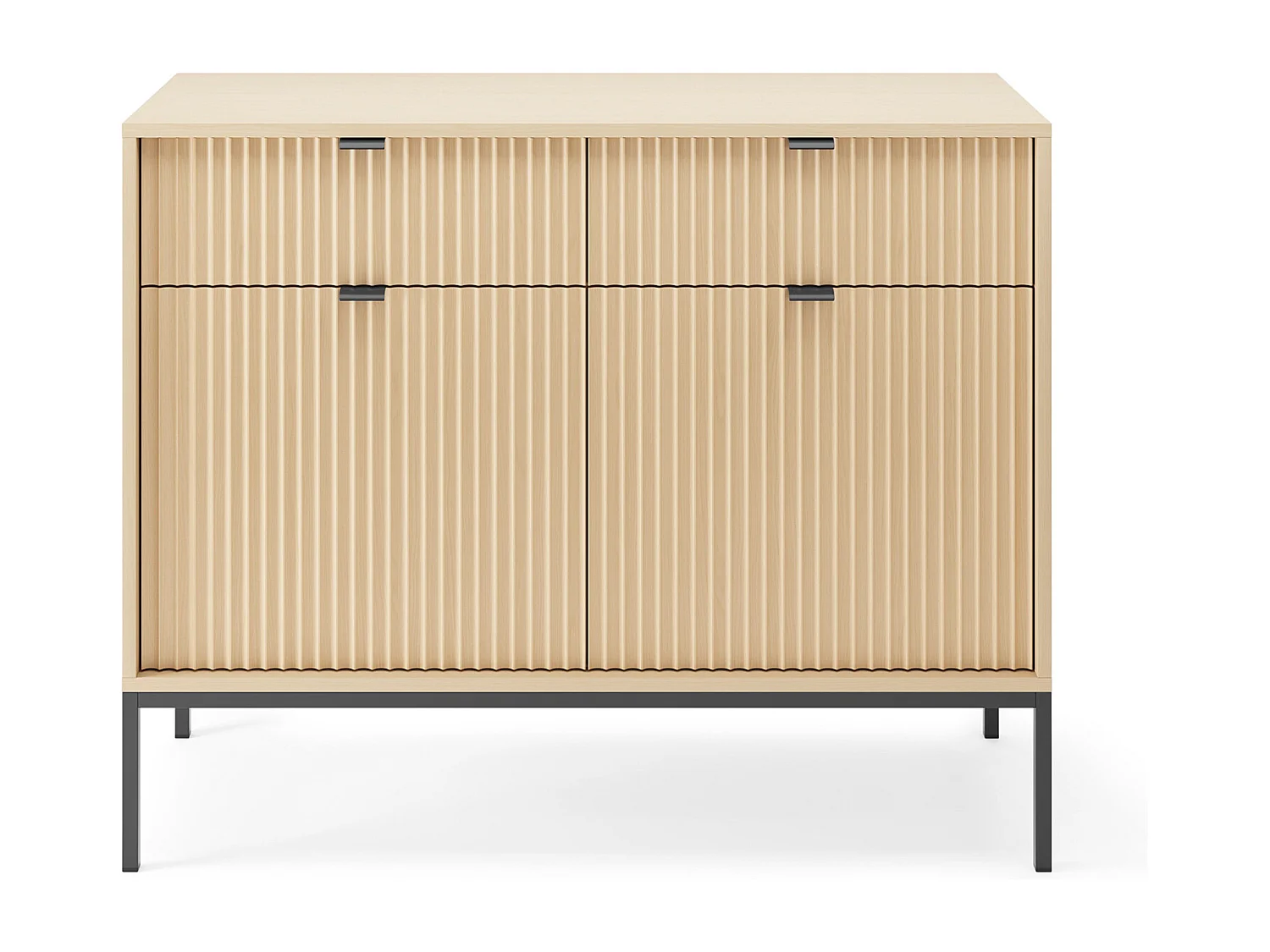 Commode : 2 Tiroirs, 2 Portes, chêne Vincenza, Noir, 104 x 83 x 39 cm, poignées Noires