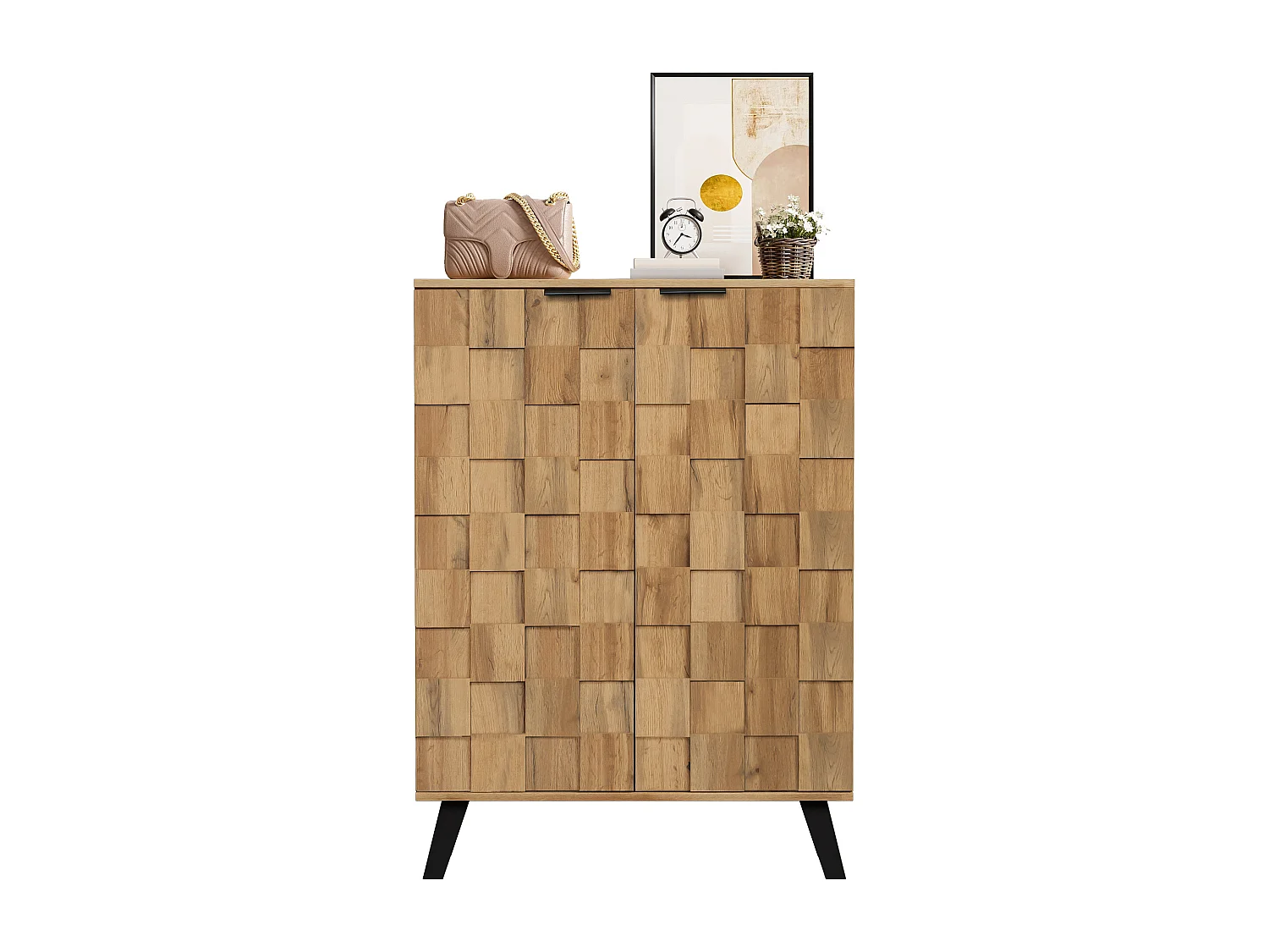5-compartment shoe cabinet - 80.5 x 35 x 109.5 cm - adjustable shelves - particleboard - wood color