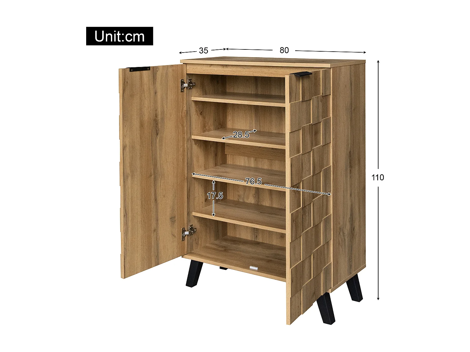 5-compartment shoe cabinet - 80.5 x 35 x 109.5 cm - adjustable shelves - particleboard - wood color