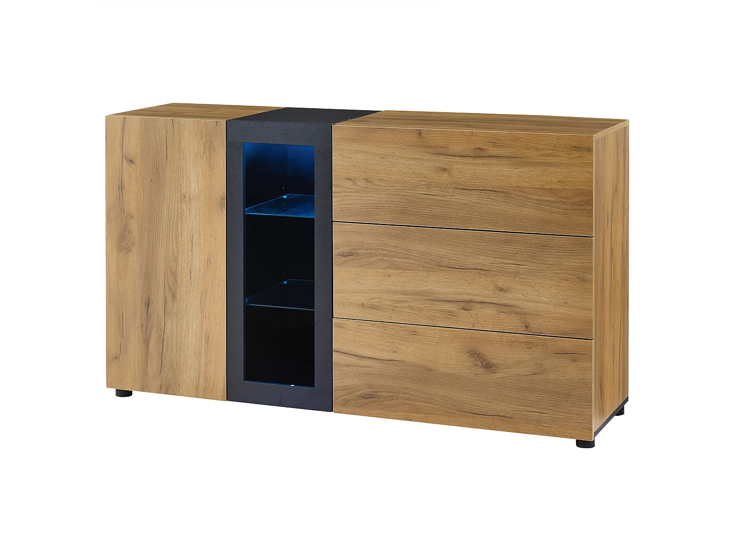 Modern sideboard - 140 x 40 x 80 cm - with 3 drawers + 1 door + 3 shelves - particleboard - natural
