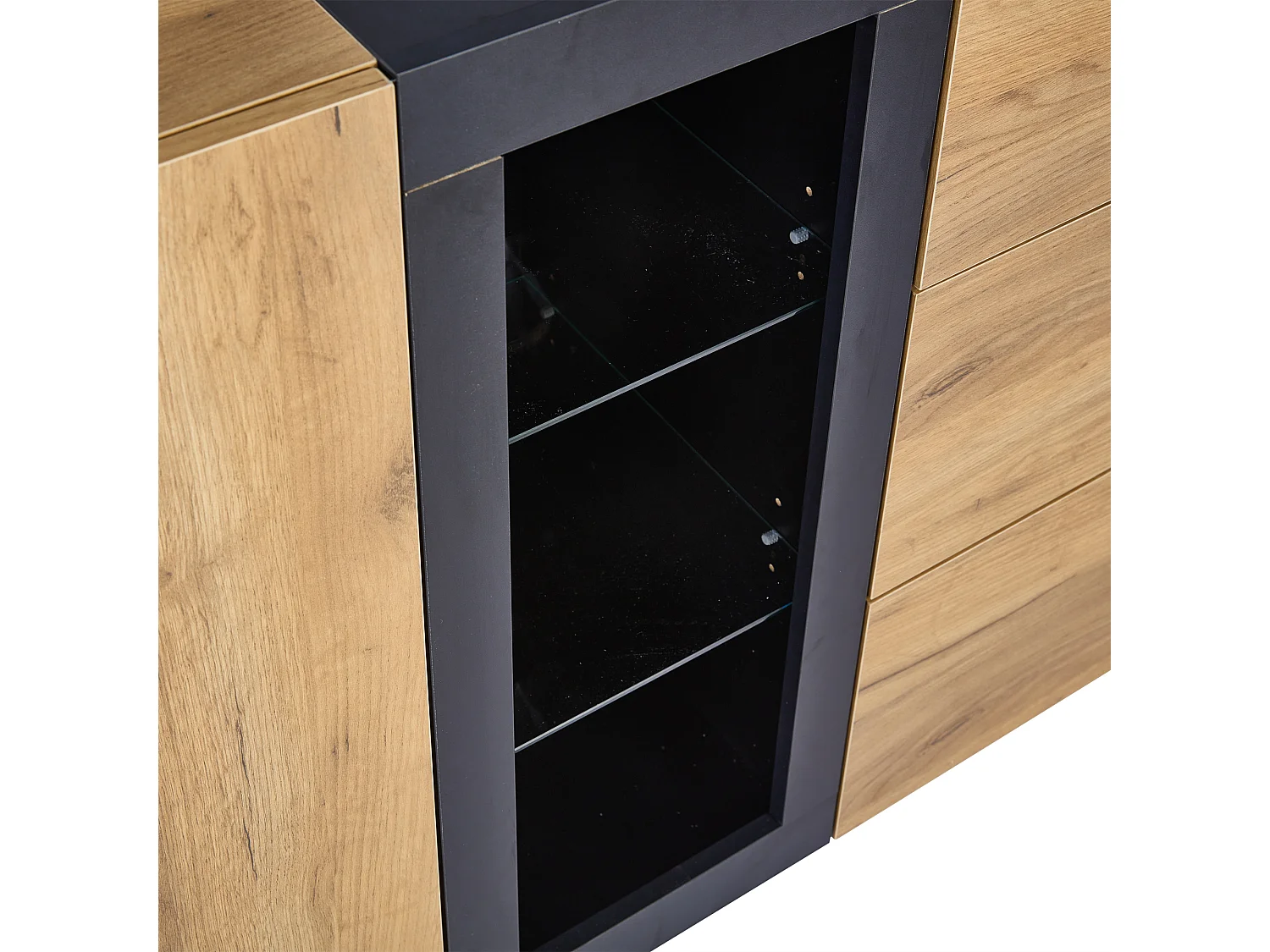 Modern sideboard - 140 x 40 x 80 cm - with 3 drawers + 1 door + 3 shelves - particleboard - natural