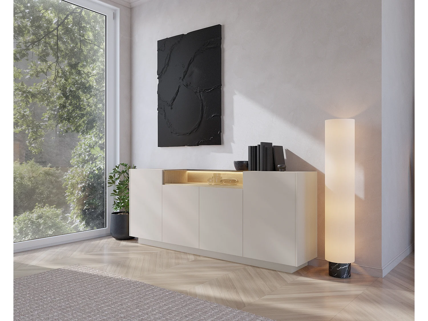 Komoda, beż + dąb cremona, 203 x 83 x 39,5 cm