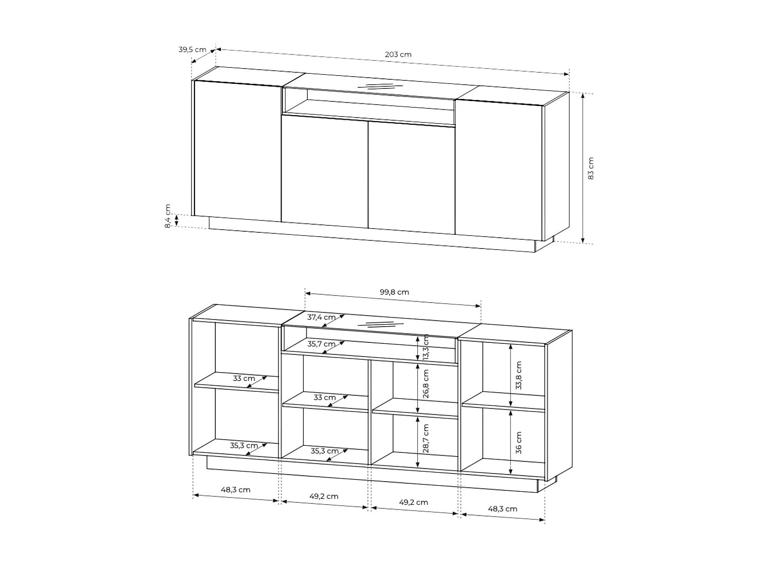 Commode, beige + chêne Crémona, 203 x 83 x 39,5 cm