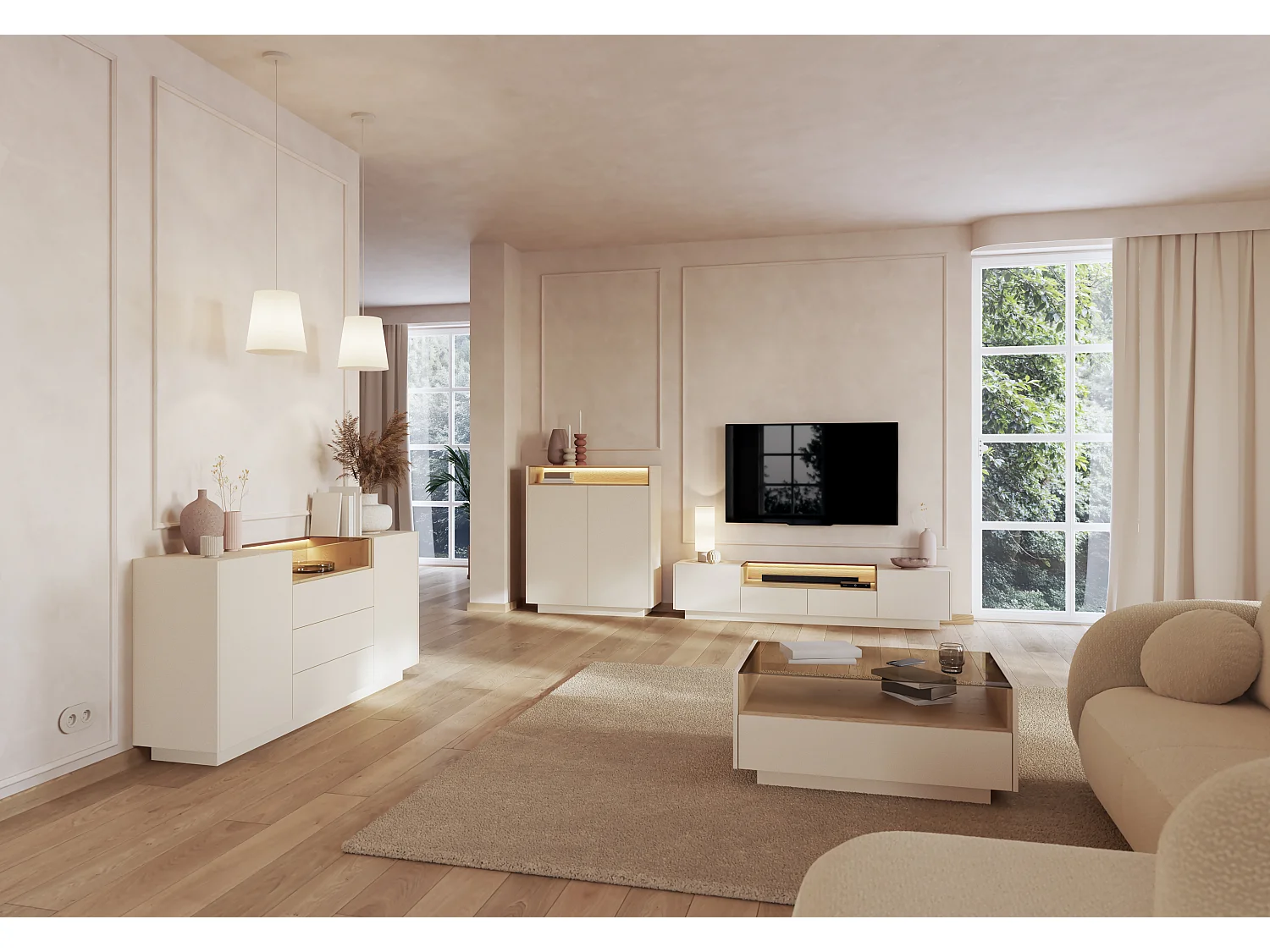 Commode, beige + chêne Crémona, 103,2 x 119,2 x 39,5 cm