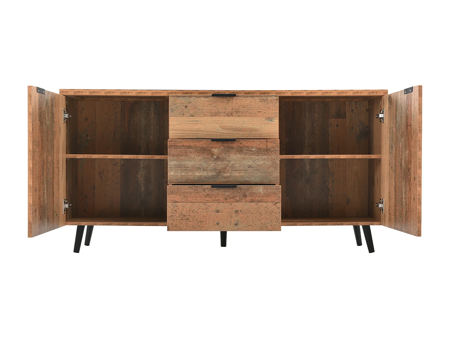 Low sideboard - 2 doors and 3 drawers - Particleboard - Industrial style - Brown color