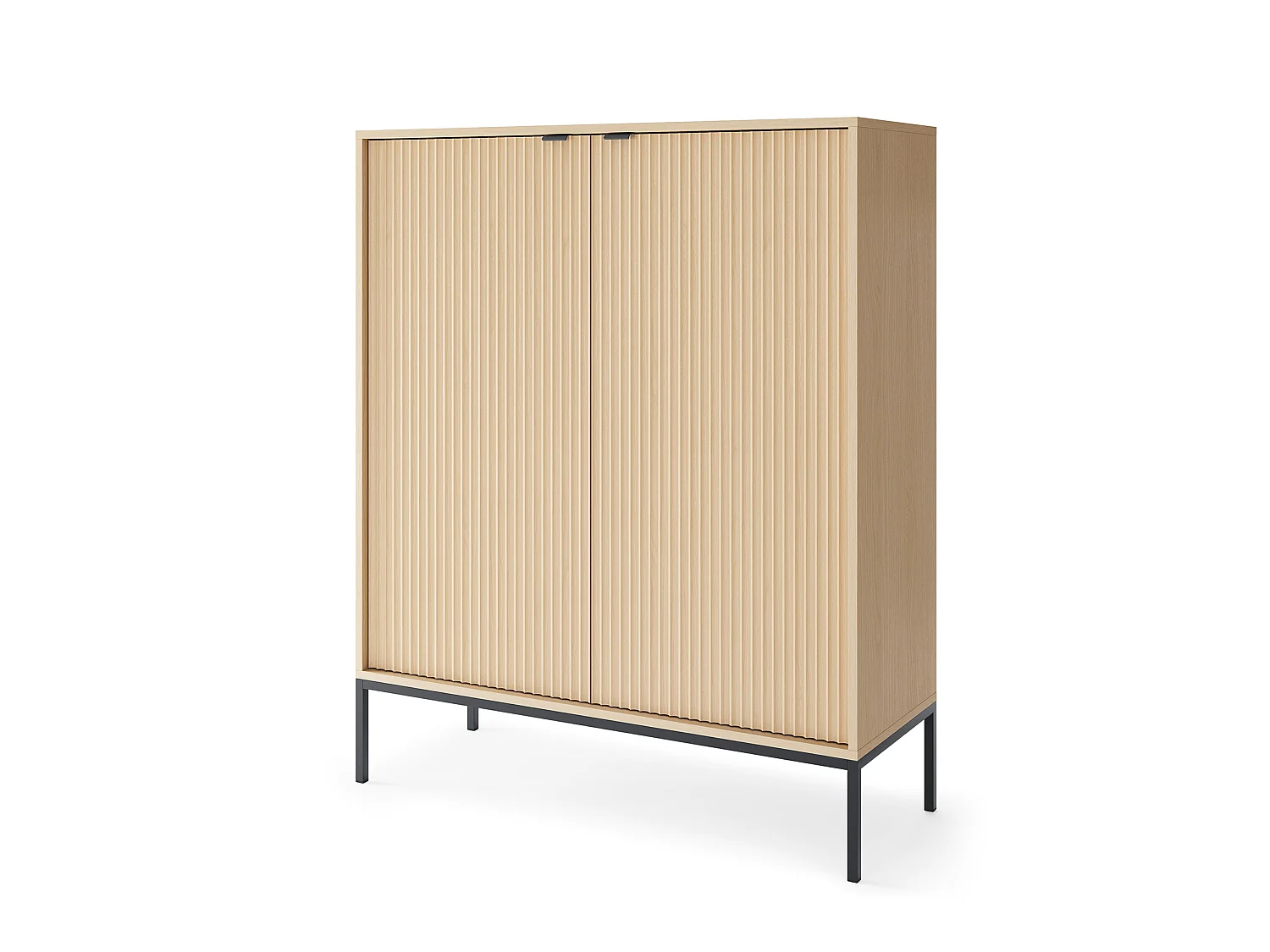 Commode : 2 Portes, chêne Vicenza, Noir, 104 x 125 x 39 cm, poignées Noires