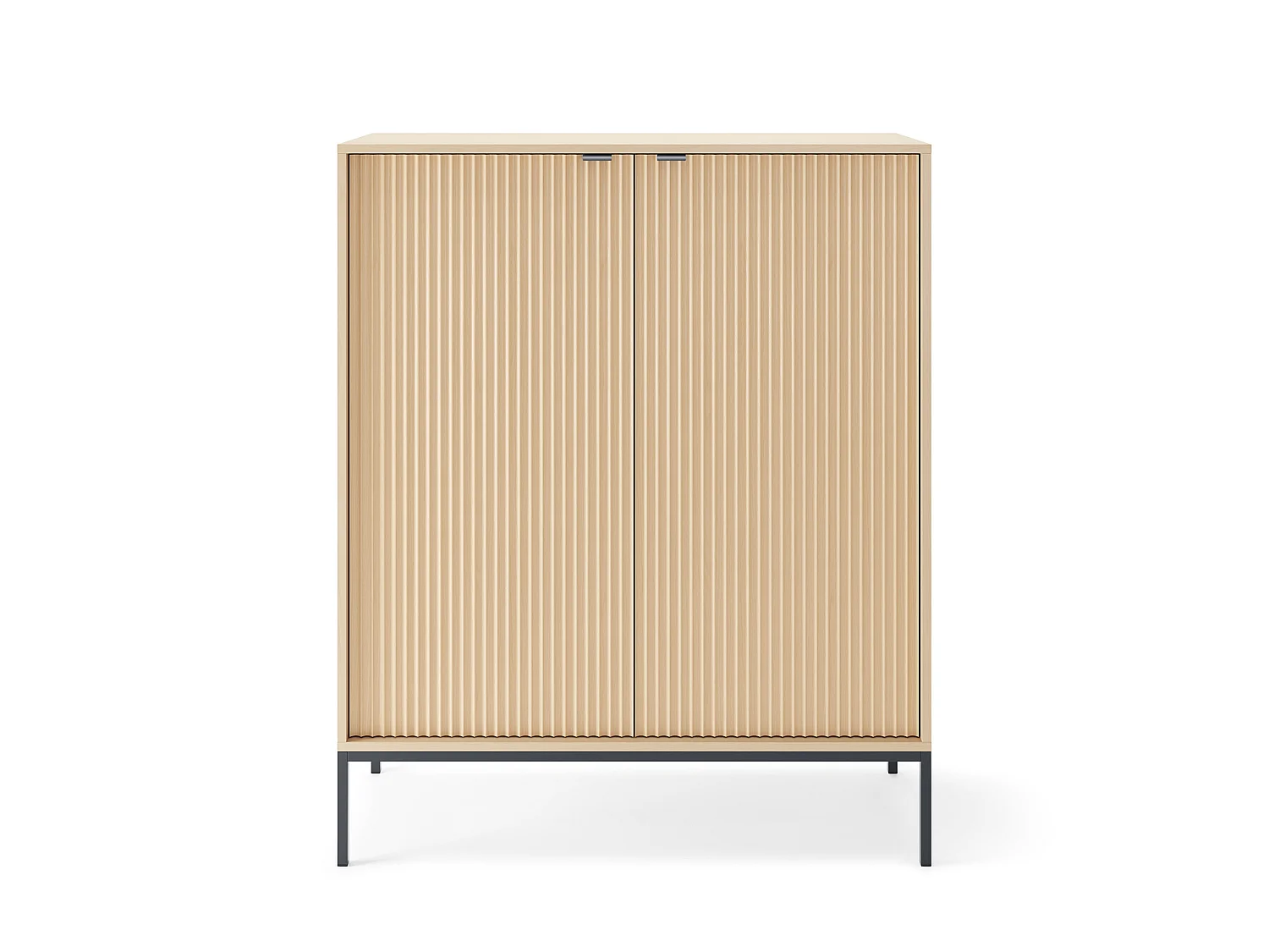 Commode : 2 Portes, chêne Vicenza, Noir, 104 x 125 x 39 cm, poignées Noires