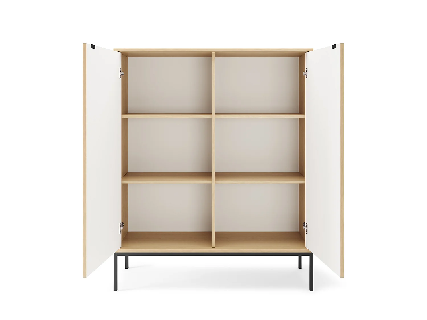 Commode : 2 Portes, chêne Vicenza, Noir, 104 x 125 x 39 cm, poignées Noires