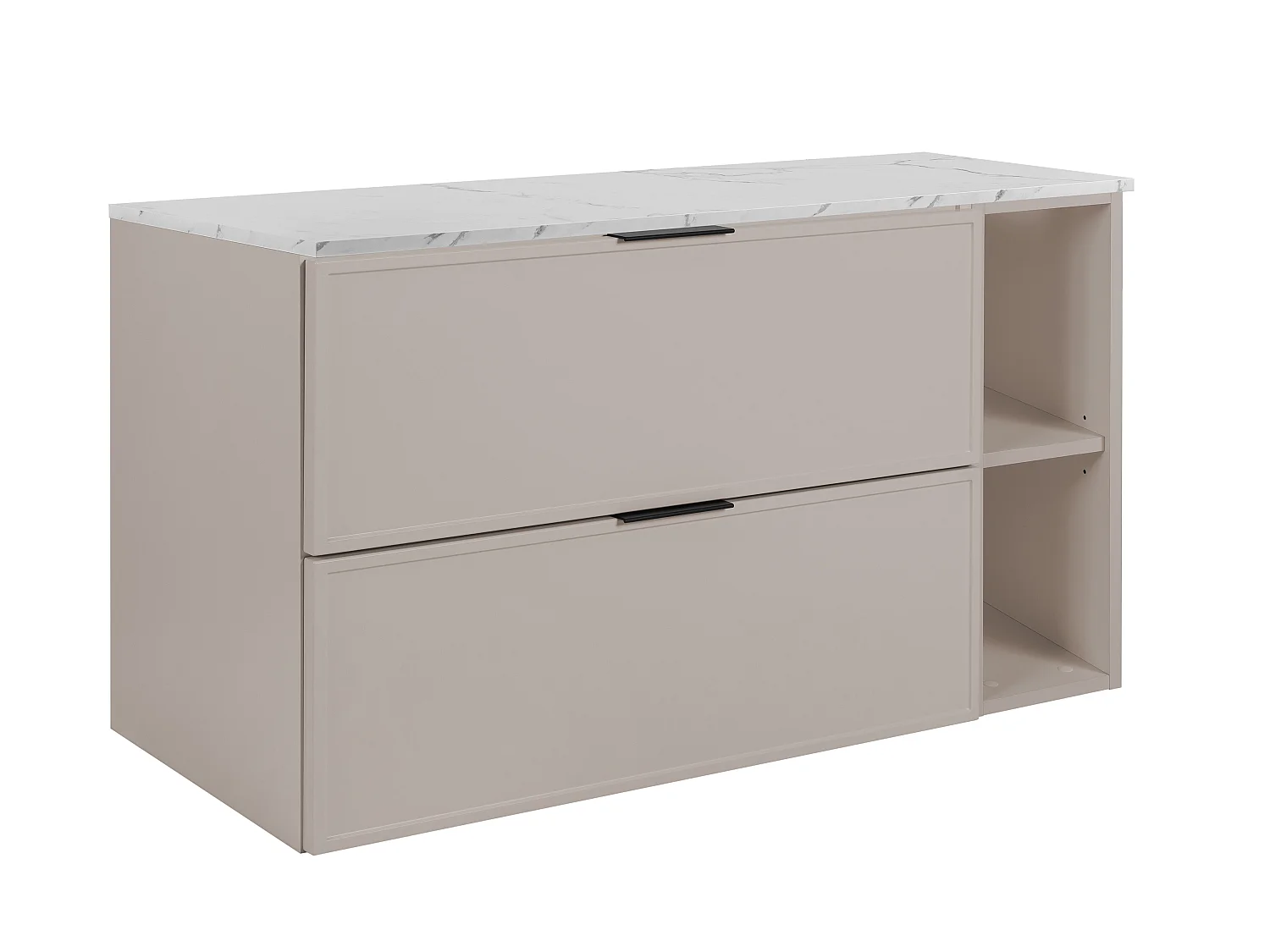 Meuble de salle de bains, cachemire, plateau en marbre blanc, 100 (80+20) x 57 x 46 cm