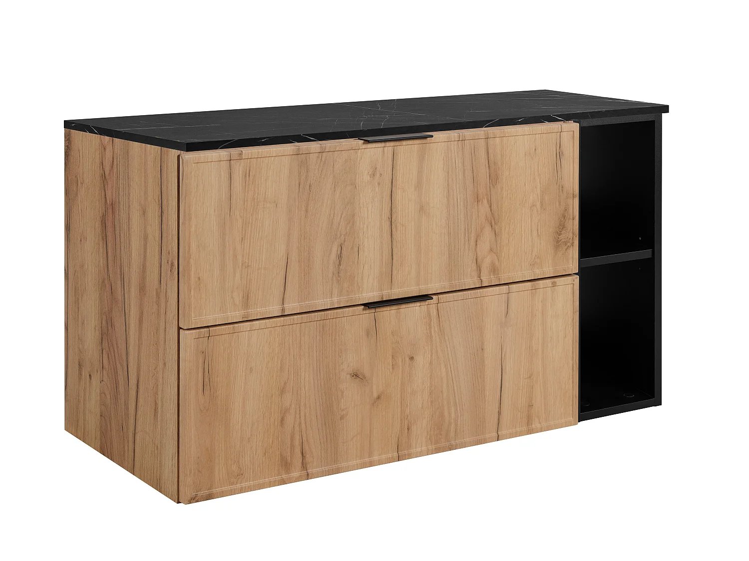 Meuble de salle de bain, chêne Craft / plan de travail en marbre noir (MDF), 100 (80+20) x 57 x 46 cm