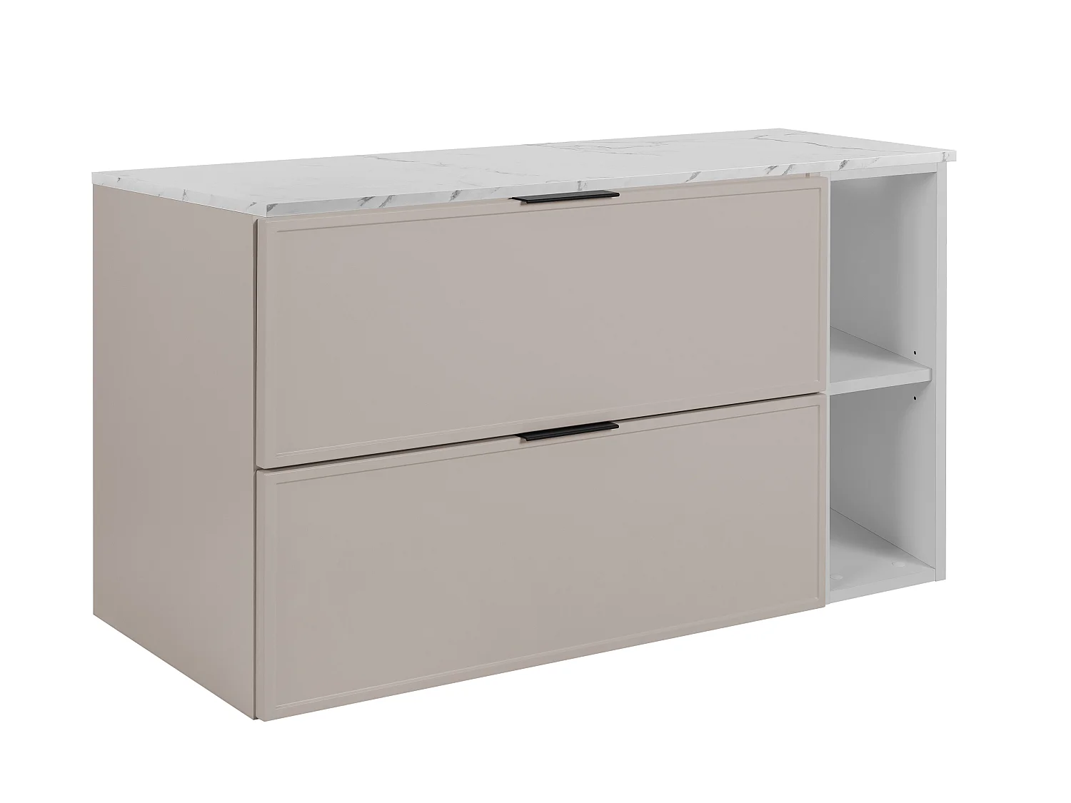 Meuble de salle de bains, cachemire, plateau en marbre blanc, 100 (80+20) x 57 x 46 cm