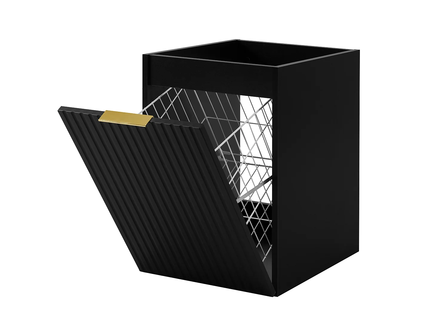 Meuble de salle de bain avec panier à linge, noir, 40 x 57 x 46 cm, poignées dorées