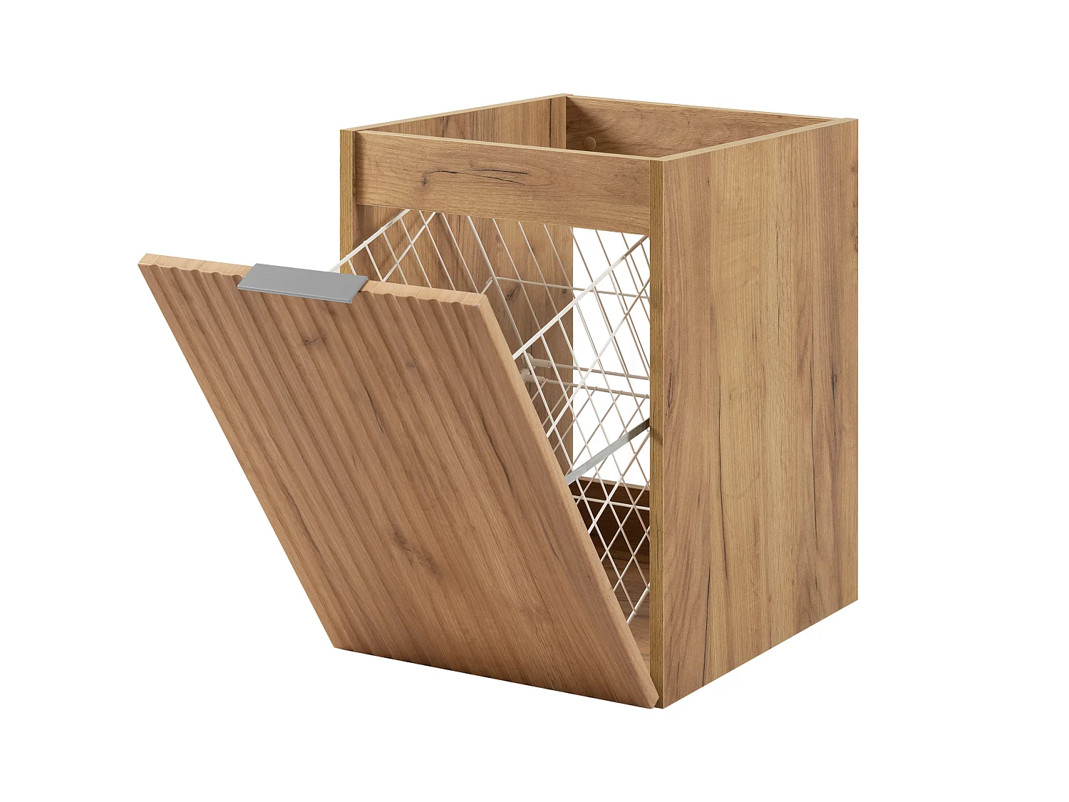 Meuble de salle de bain avec panier à linge, chêne Craft, 40 x 57 x 46 cm, poignées en argent