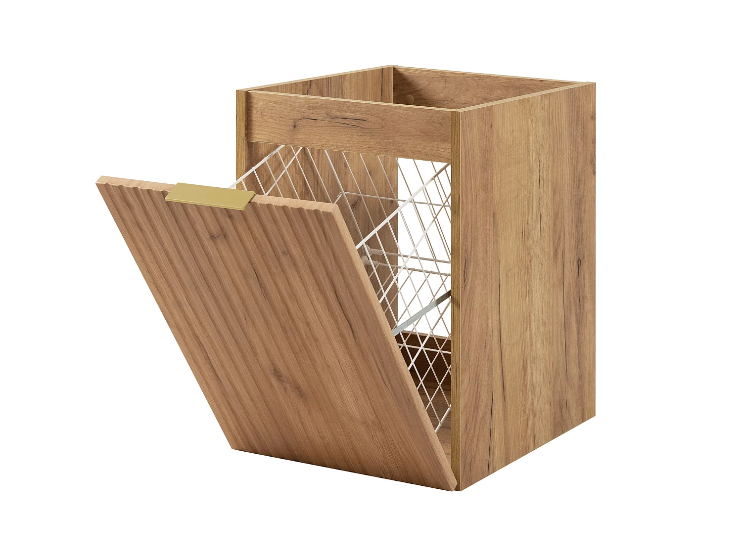 Meuble de salle de bain avec panier à linge, chêne Craft, 40 x 57 x 46 cm, poignées dorées