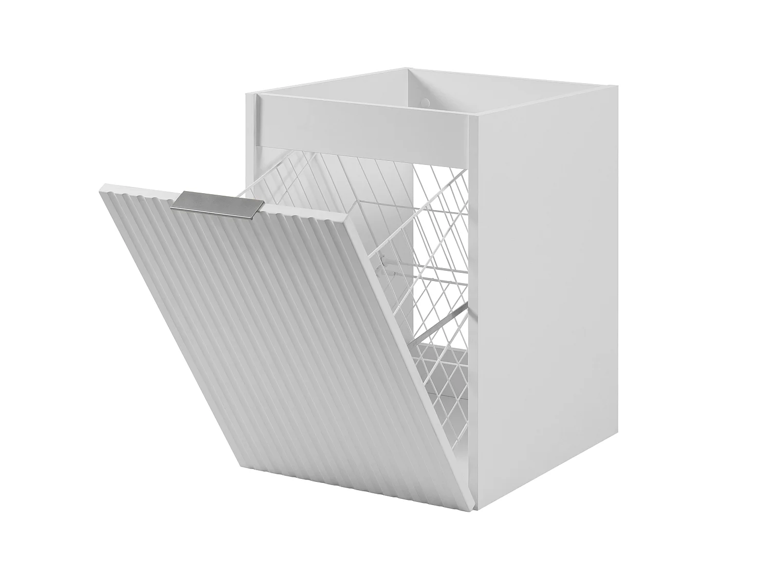 Meuble de salle de bain avec panier à linge, blanc, 40 x 57 x 46 cm, poignées en argent