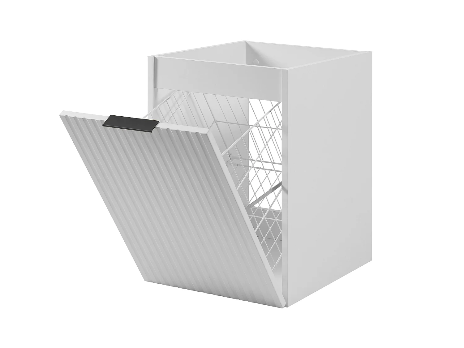 Meuble de salle de bain avec panier à linge, blanc, 40 x 57 x 46 cm, poignées noires