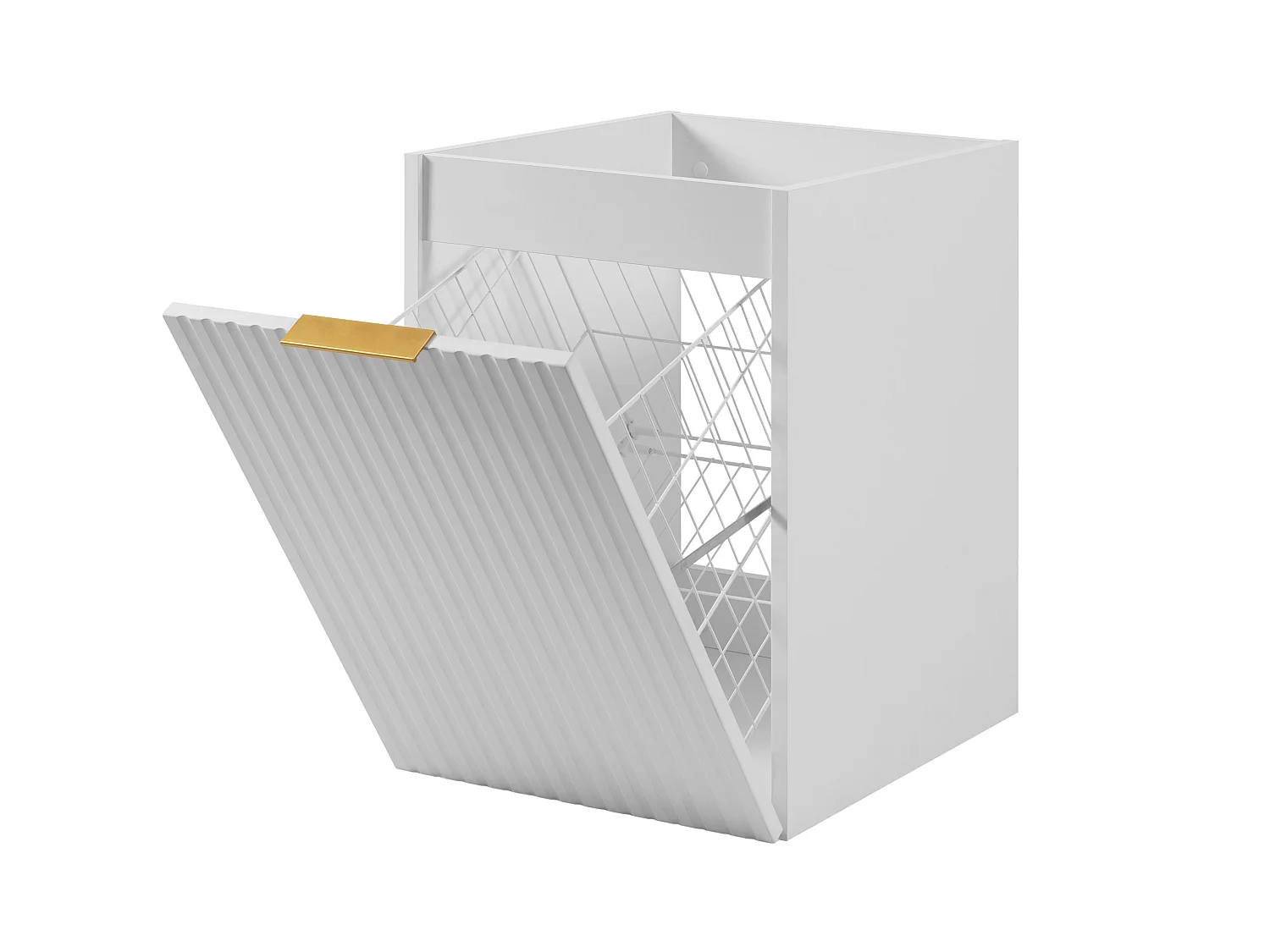 Meuble de salle de bain avec panier à linge, blanc, 40 x 57 x 46 cm, poignées dorées