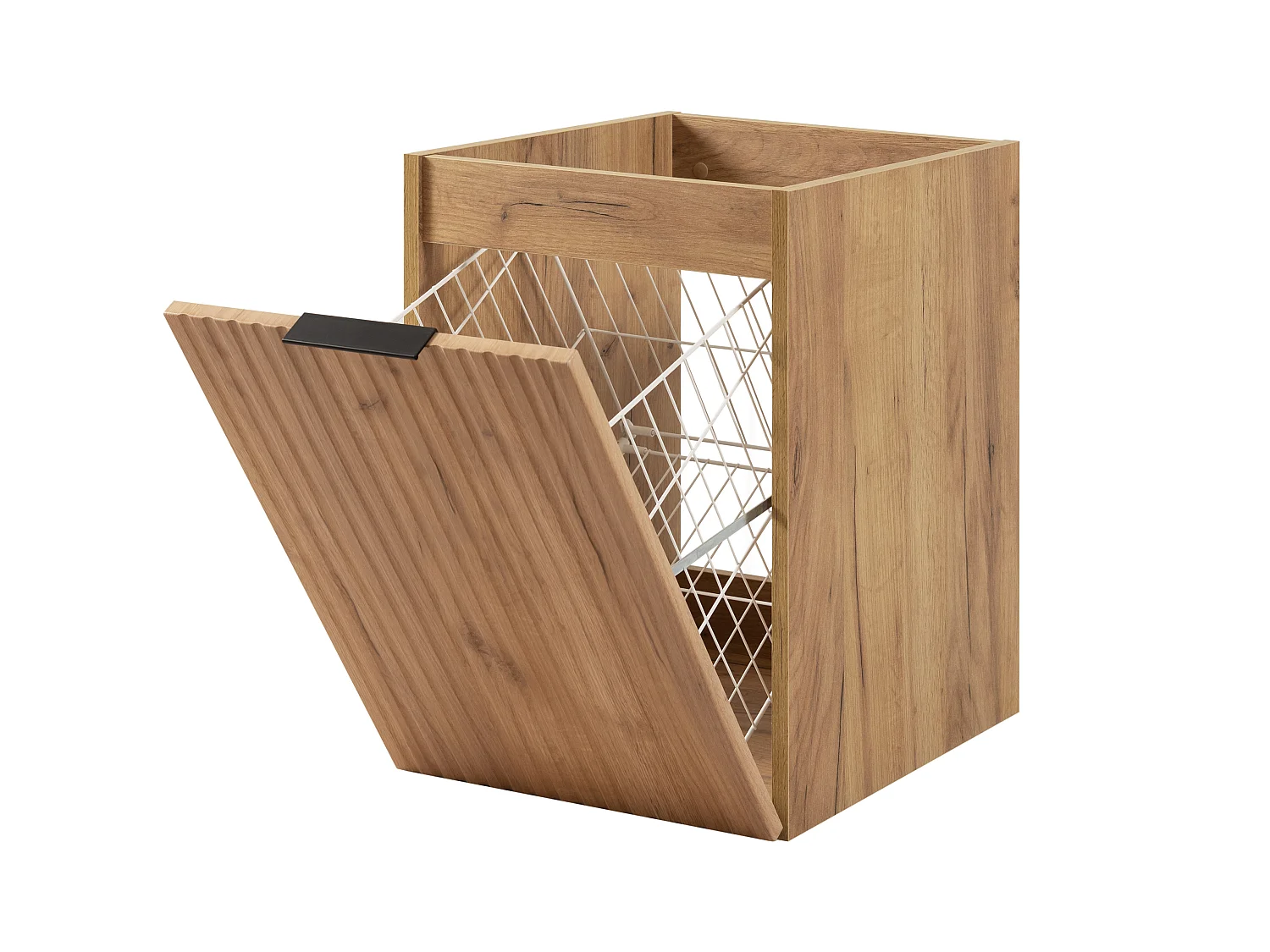 Meuble de salle de bain avec panier à linge, chêne Craft, 40 x 57 x 46 cm, poignées noires