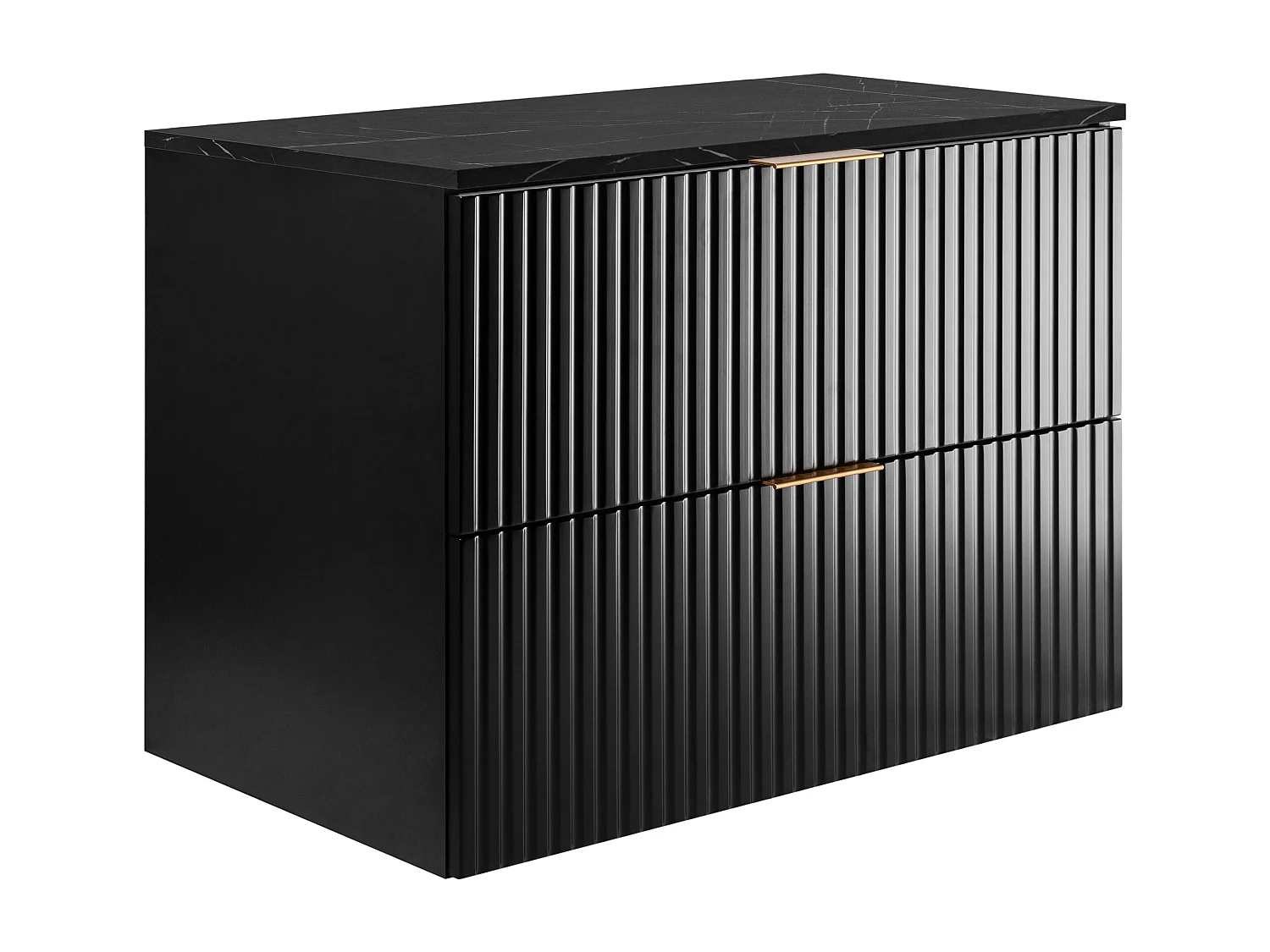Wandhängender Badezimmerschrank, schwarz / schwarze Marmorarbeitsplatte (MDF), 80 x 57 x 46 cm