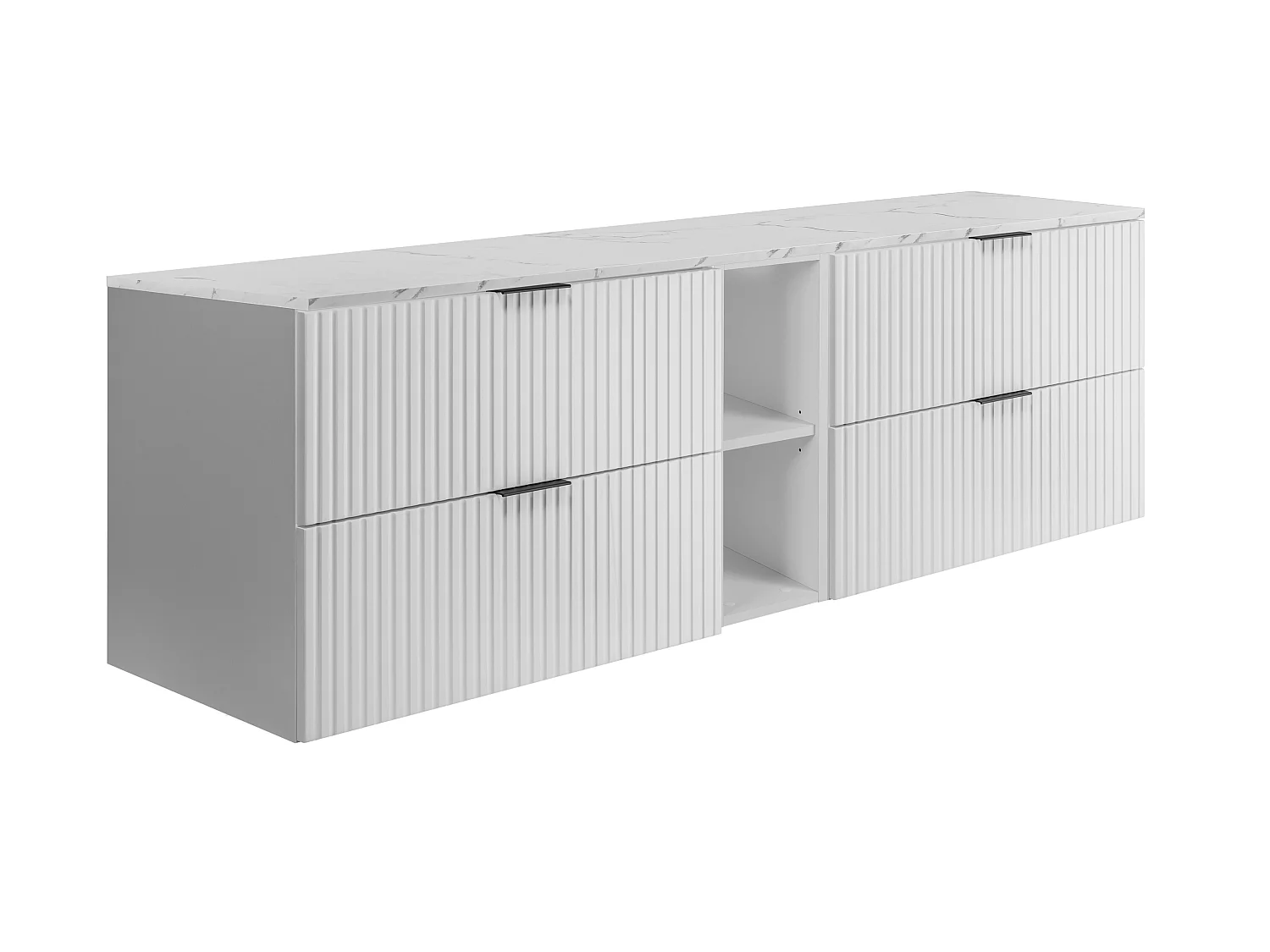 Wandhängender Badezimmerschrank, weiß / Arbeitsplatte aus weißem Marmor (MDF), 180 x 57 x 46 cm