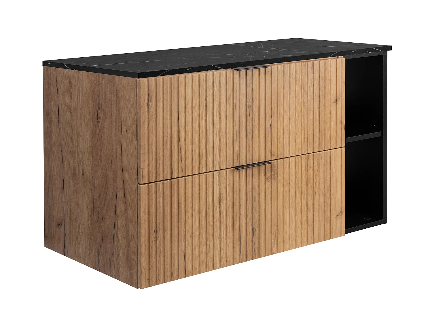 Wandhängender Badezimmerschrank, Eiche Craft / schwarze Marmorplatte (MDF), 100 x 57 x 46 cm