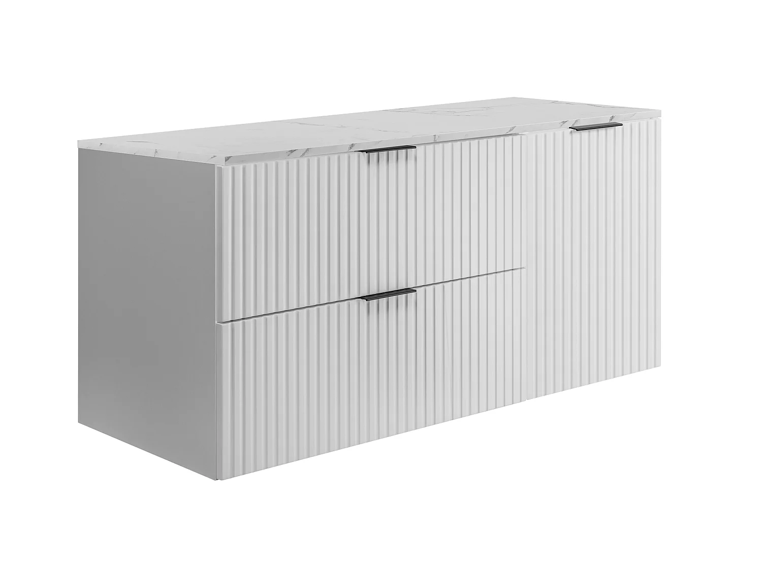 Wandhängender Badezimmerschrank, weiß / Arbeitsplatte aus weißem Marmor (MDF), 120 x 57 x 46 cm