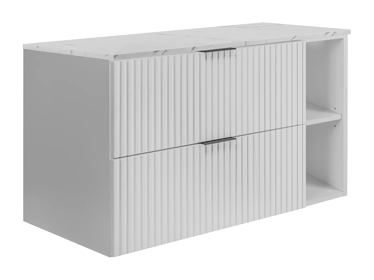 Wandhängender Badezimmerschrank, weiß / Arbeitsplatte aus weißem Marmor (MDF), 100 x 57 x 46 cm