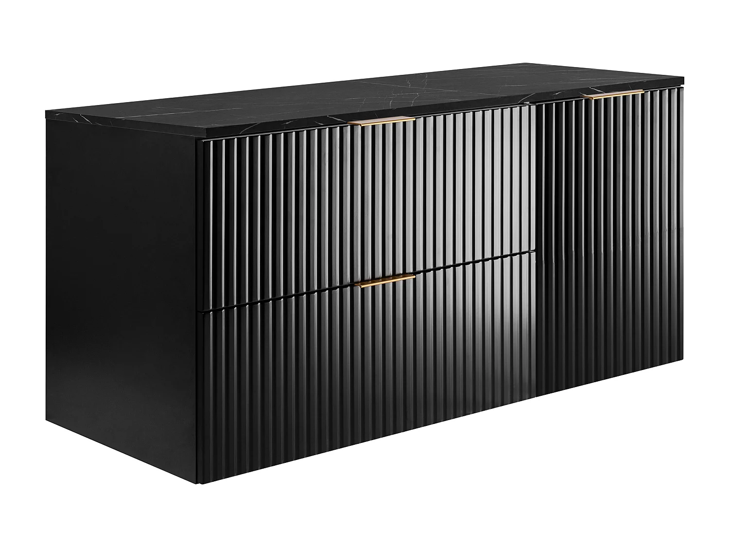 Wandhängender Badezimmerschrank, schwarz / schwarze Marmorarbeitsplatte (MDF), 120 x 57 x 46 cm