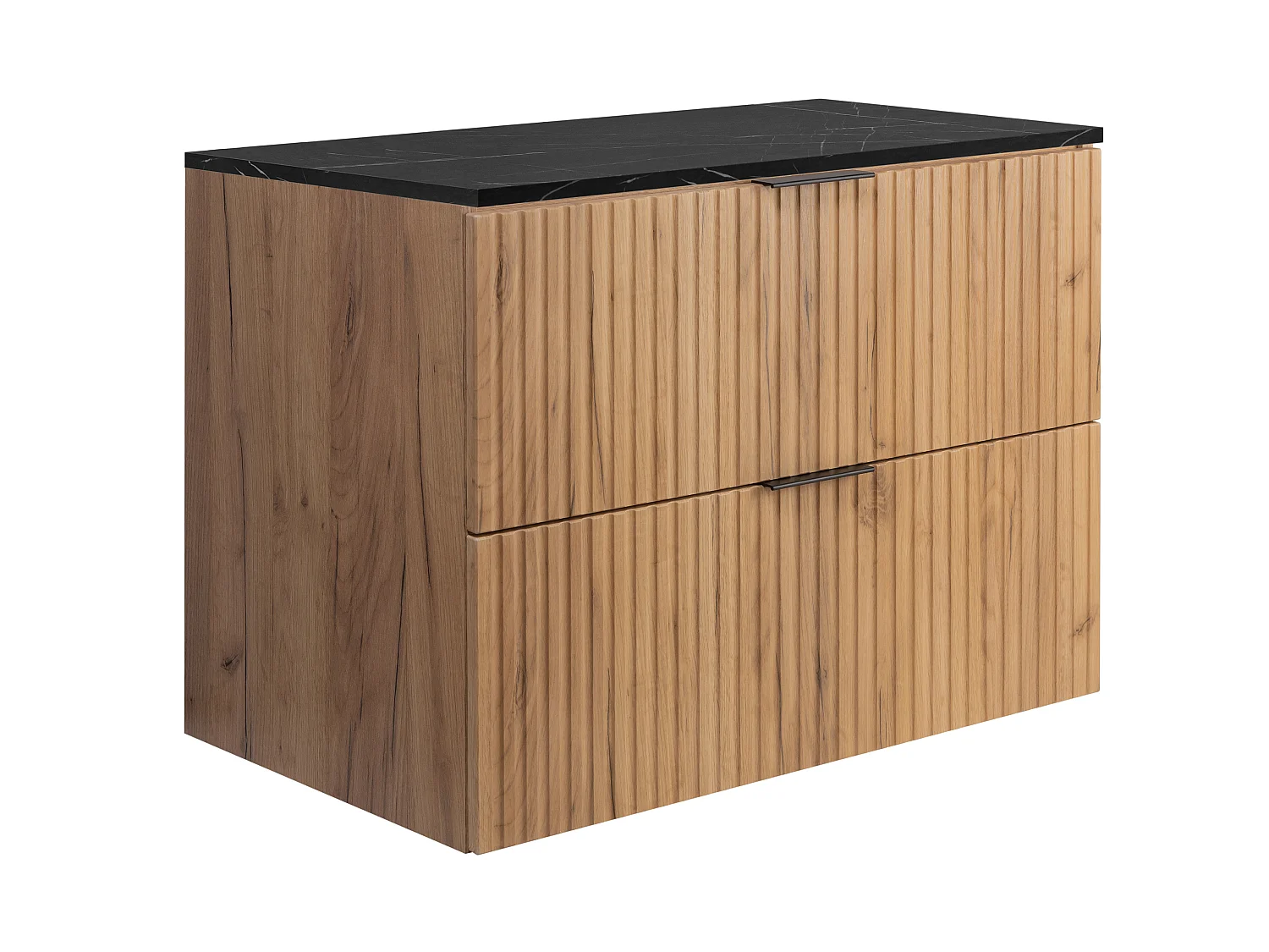 Wandhängender Badezimmerschrank, Eiche Craft / schwarze Marmorplatte (MDF), 80 x 57 x 46 cm