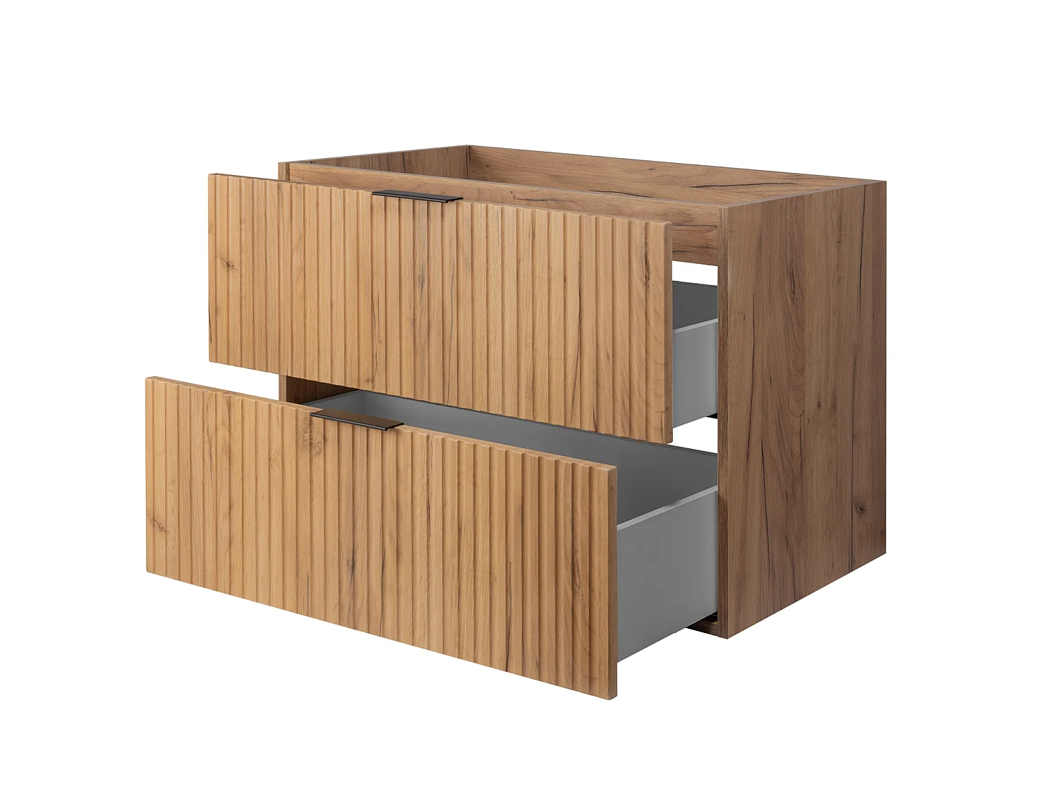 Meuble de salle de bain suspendu, chêne Craft / plateau en marbre noir (MDF), 80 x 57 x 46 cm