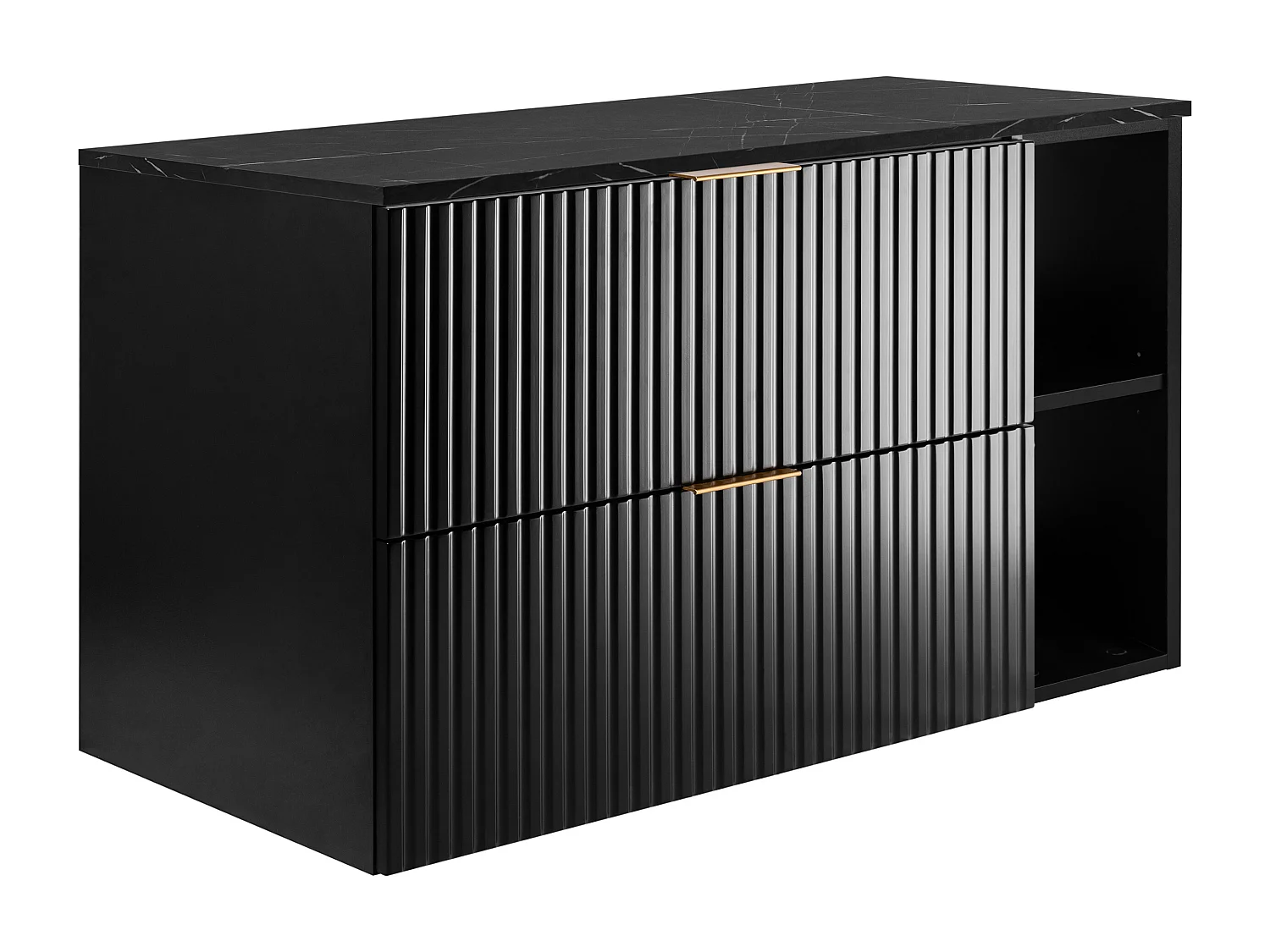 Wandhängender Badezimmerschrank, schwarz / schwarze Marmorarbeitsplatte (MDF), 100 x 57 x 46 cm