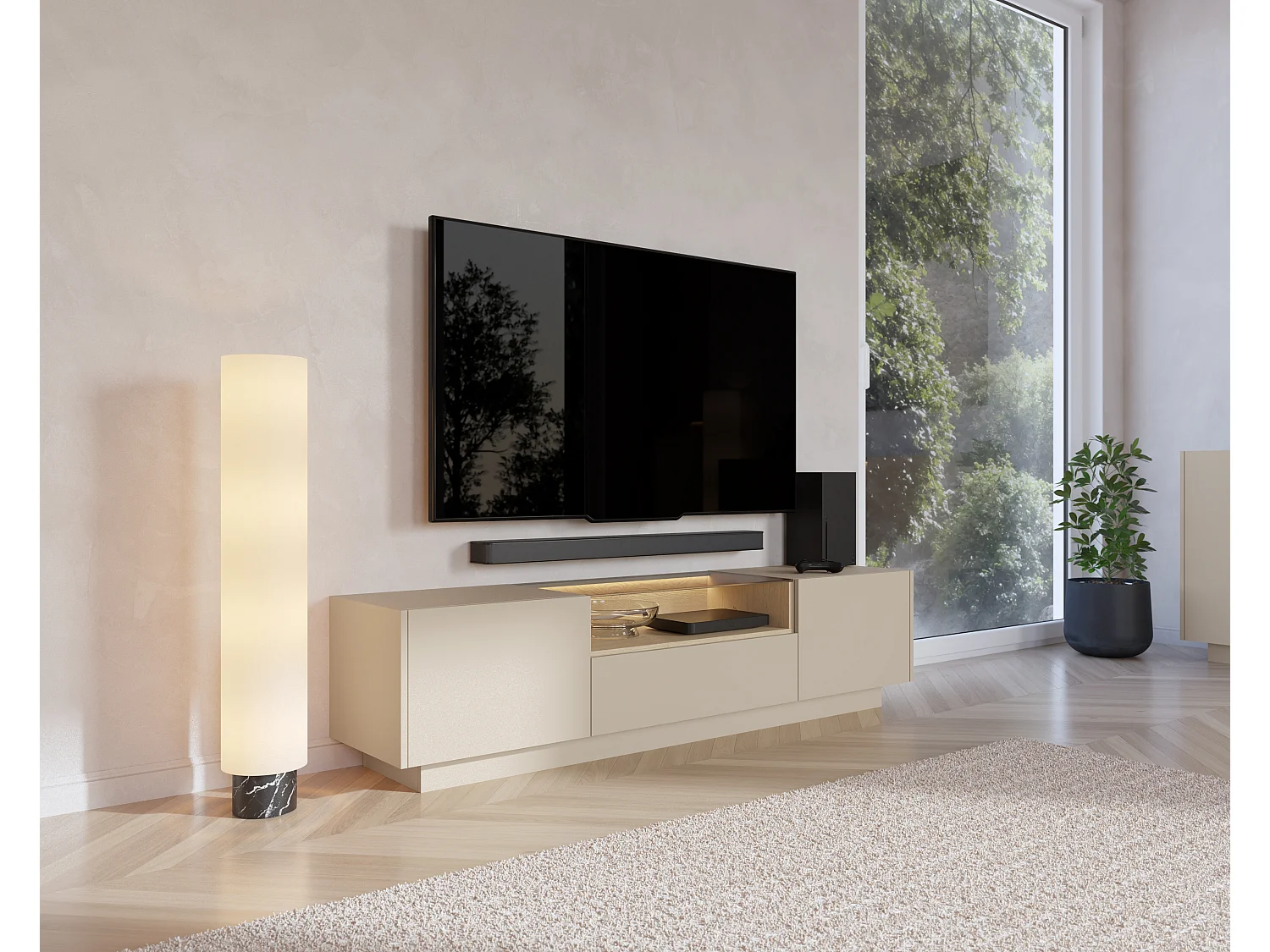 TV-Schrank, beige + cremona Eiche, 176,4 x 43,4 x 39,5 cm