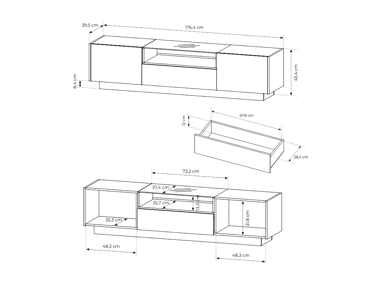 TV-meubel, beige + cremona eikenhout, 176,4 x 43,4 x 39,5 cm