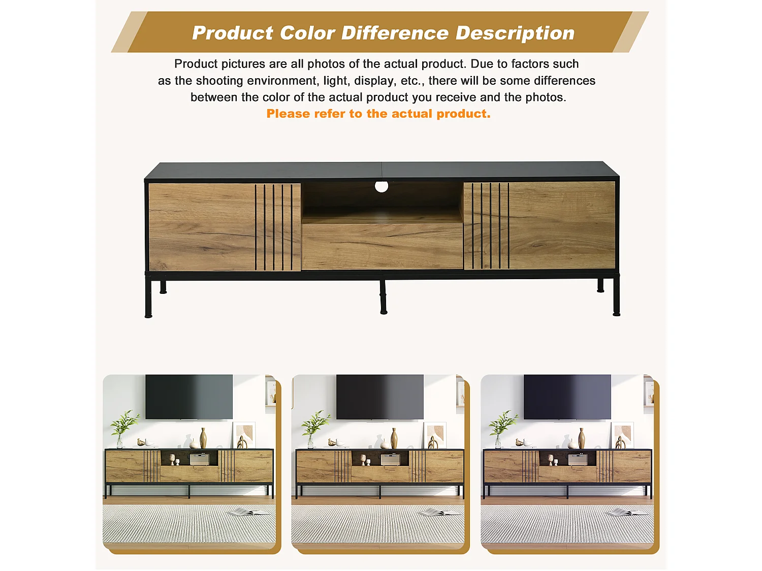 Living room TV stand - 170 x 35 x 50 cm - with 2 doors + 1 drawer - for TVs up to 70 inches - particleboard - natural
