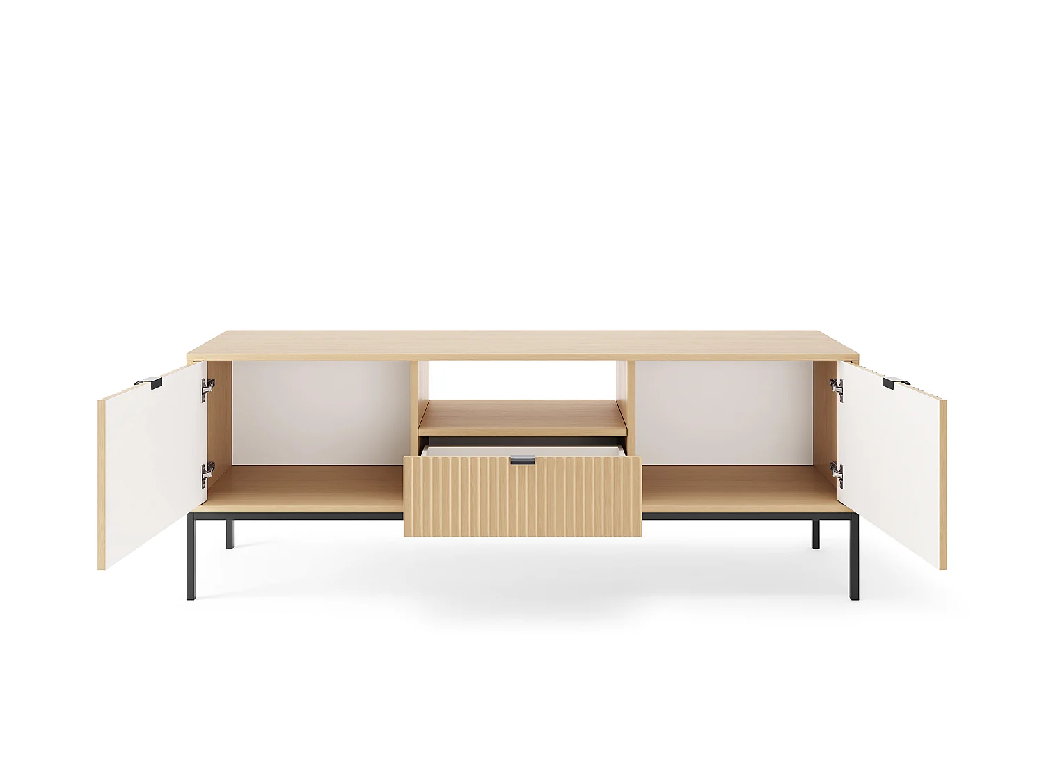 Meuble TV : chêne Vincenza, Noir, 154 x 56 x 39 cm poignées Noires