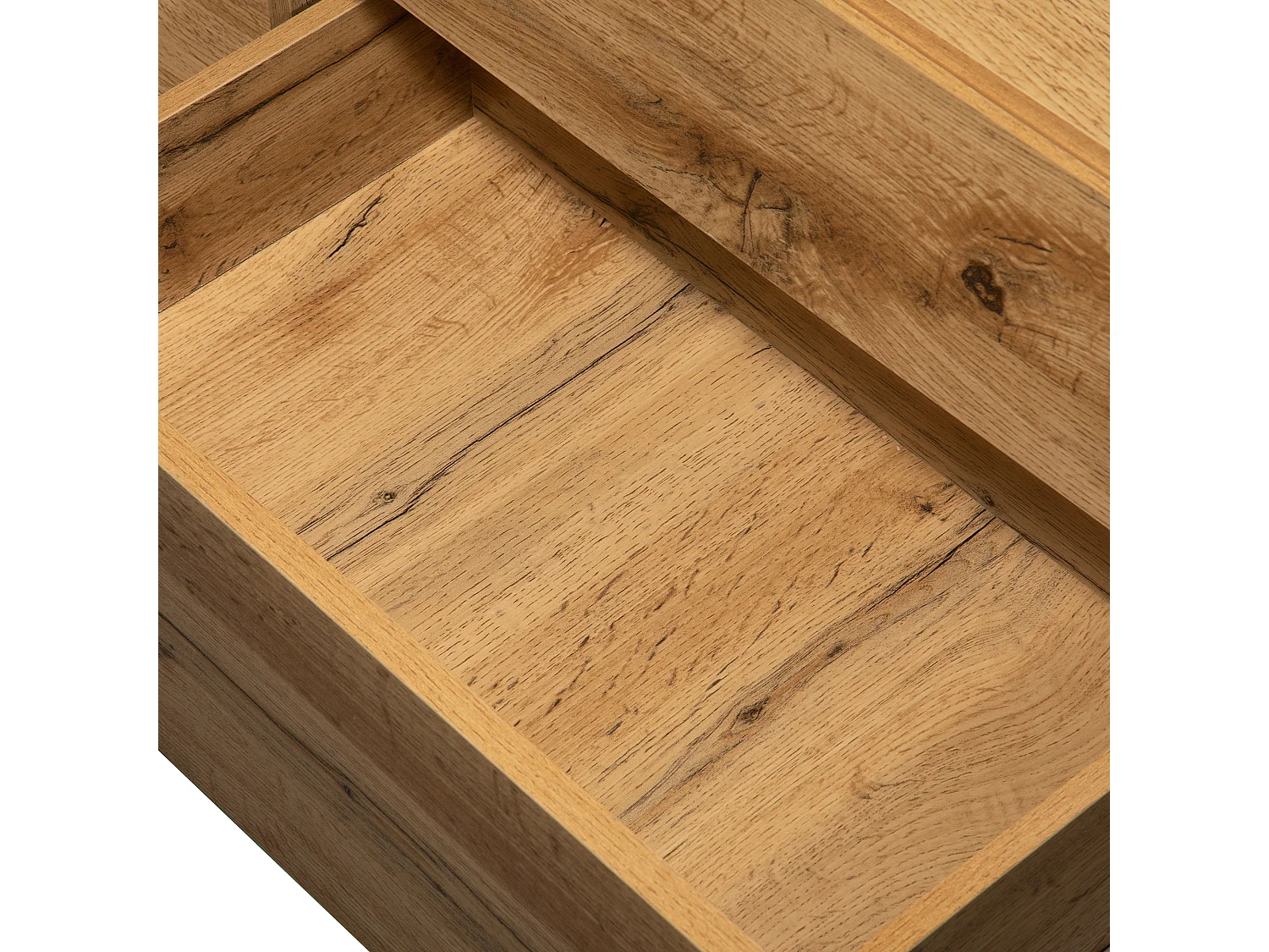 Modern TV stand with 2 doors, 2 drawers & 2 shelves - MDF wood and metal - oak and black finish