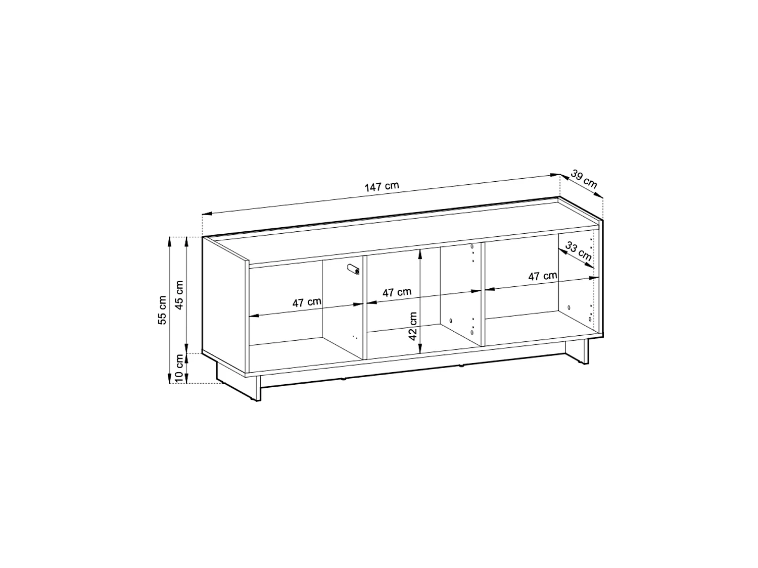 TV Schrank, karamellfarbene Eiche, 147 x 55 x 39 cm