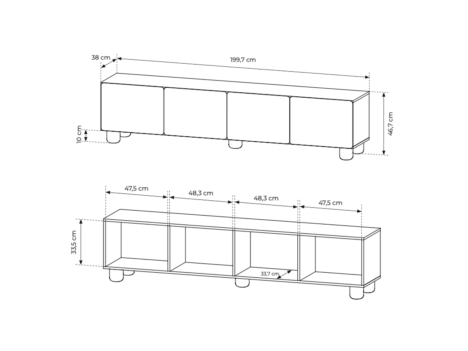 TV-bänk, Vicenza ek, 199,7 x 46,7 x 38 cm