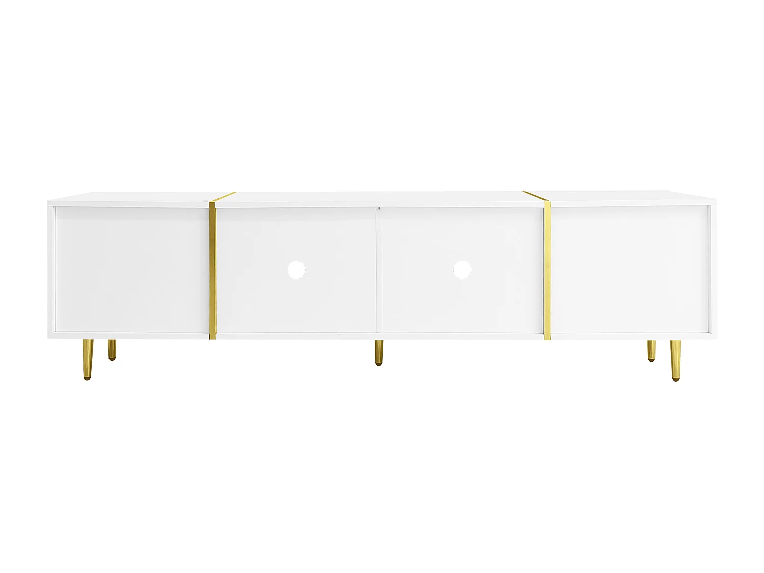Modern TV stand with 4 doors - 170 x 35 x 46 cm - MDF wood - Glossy white and gold