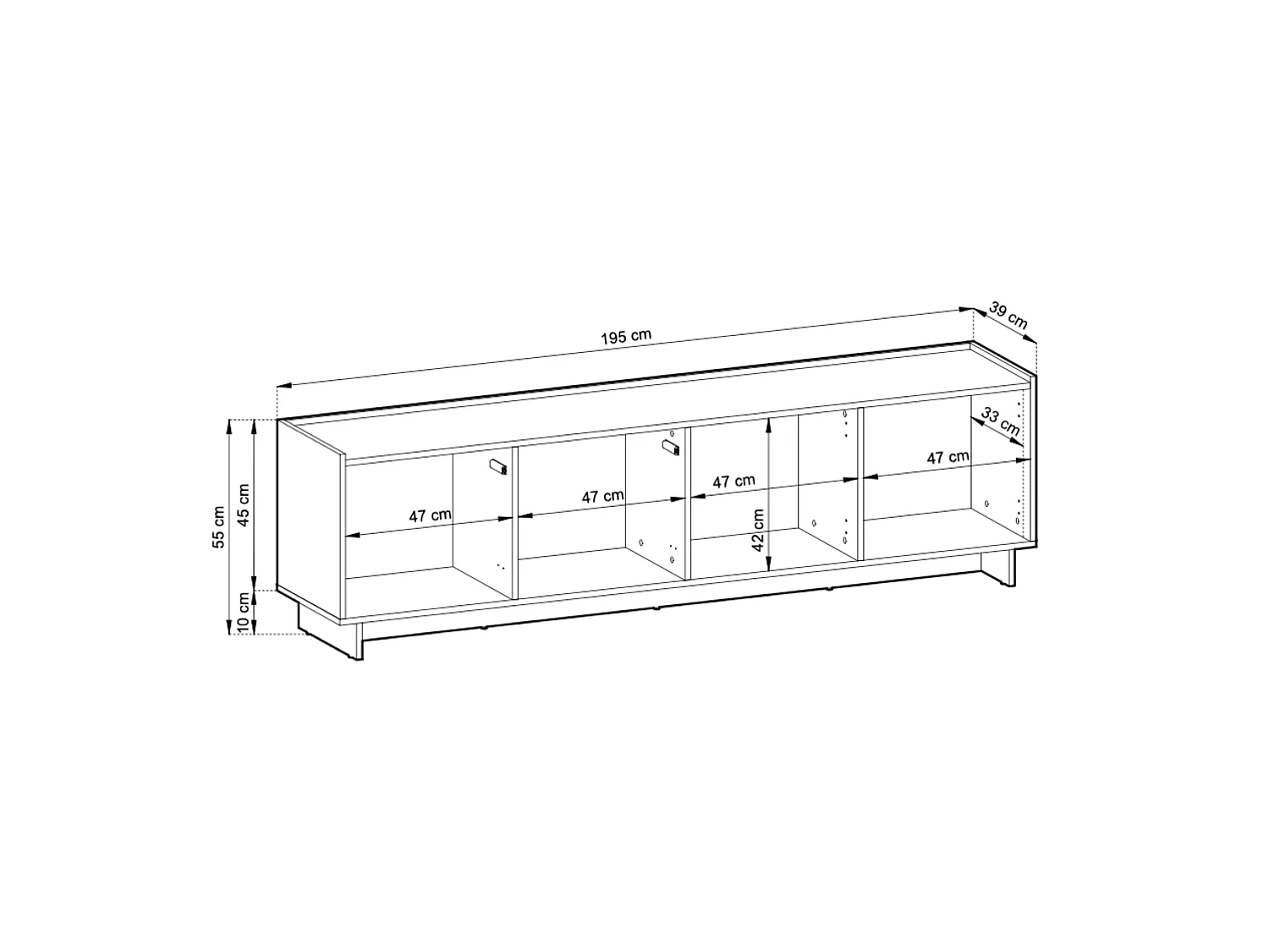 TV Schrank, karamellfarbene Eiche, 195 x 55 x 39 cm