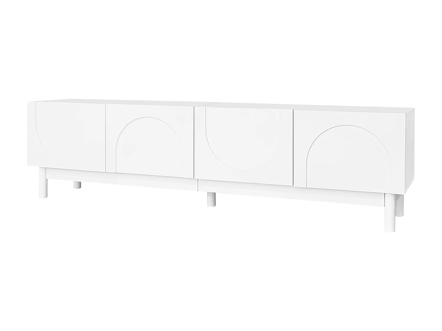 Low TV stand with 4 curved, wave-shaped doors - 169 x 34 x 45 cm - MDF + particleboard - white