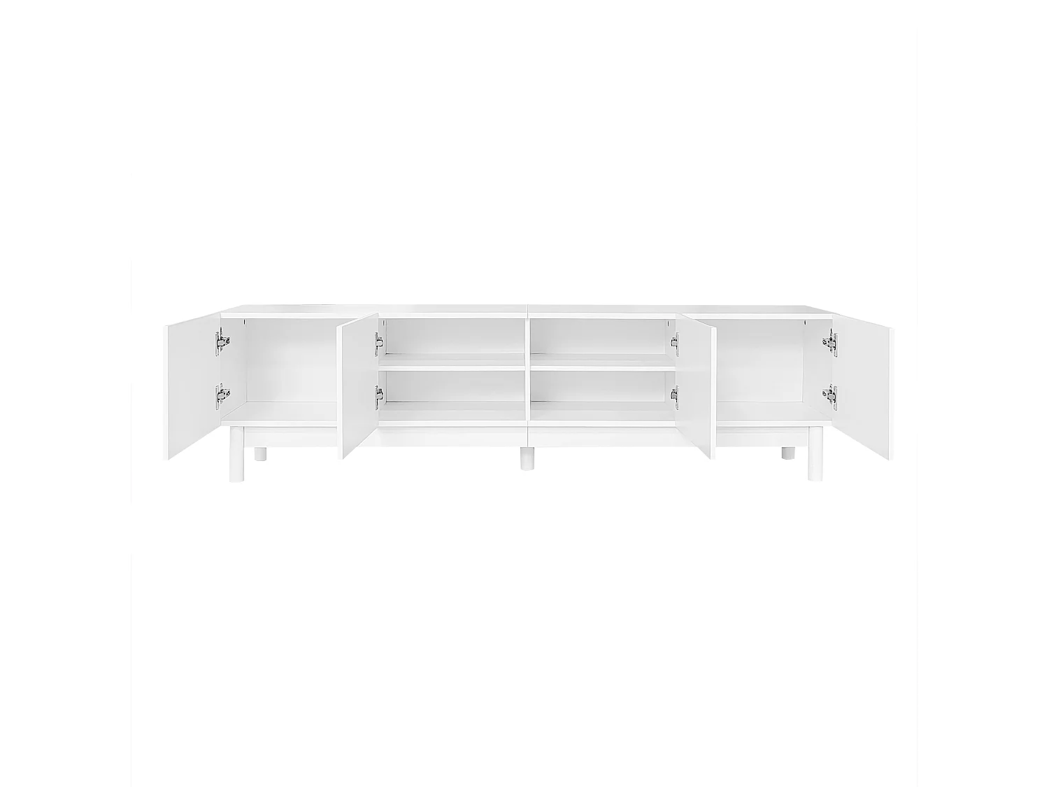Low TV stand with 4 curved, wave-shaped doors - 169 x 34 x 45 cm - MDF + particleboard - white