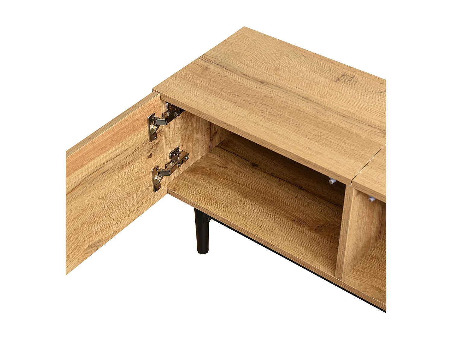 175cm TV unit - 3 doors and glass shelf - LEDs - MDF wood - natural color