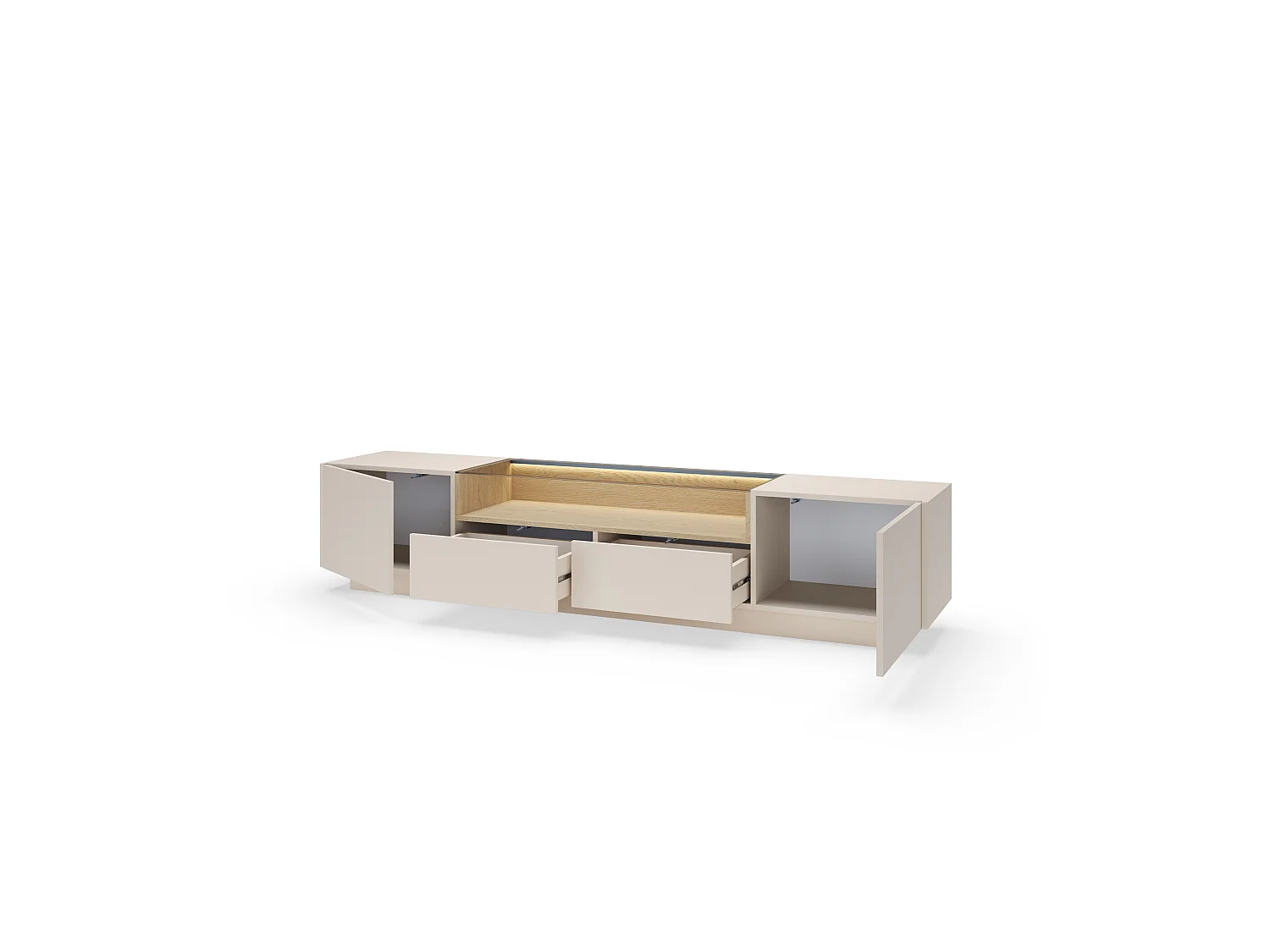TV-Schrank, beige + cremona Eiche, 203 x 43,4 x 39,5 cm